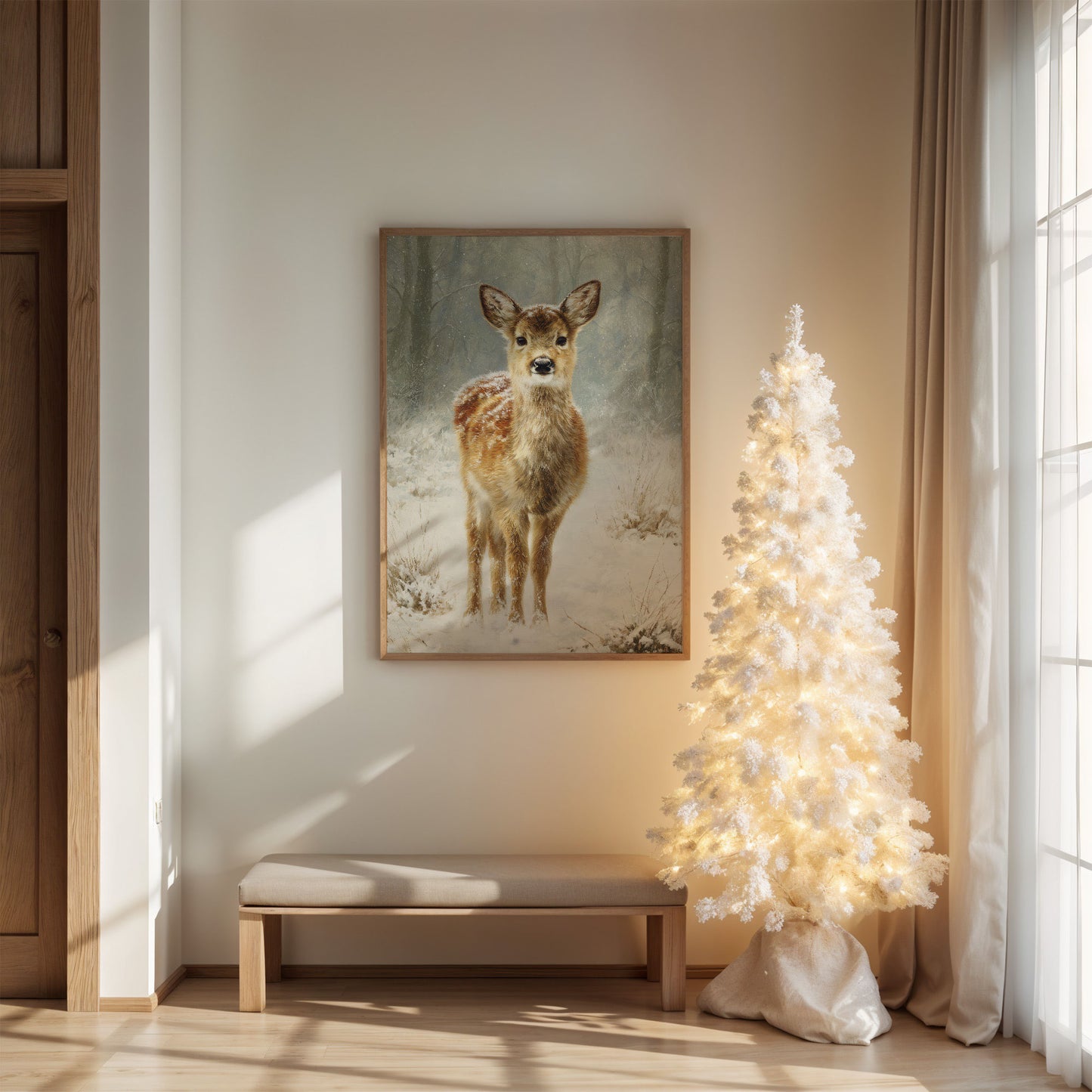 December Fawn Meets Morning Snow