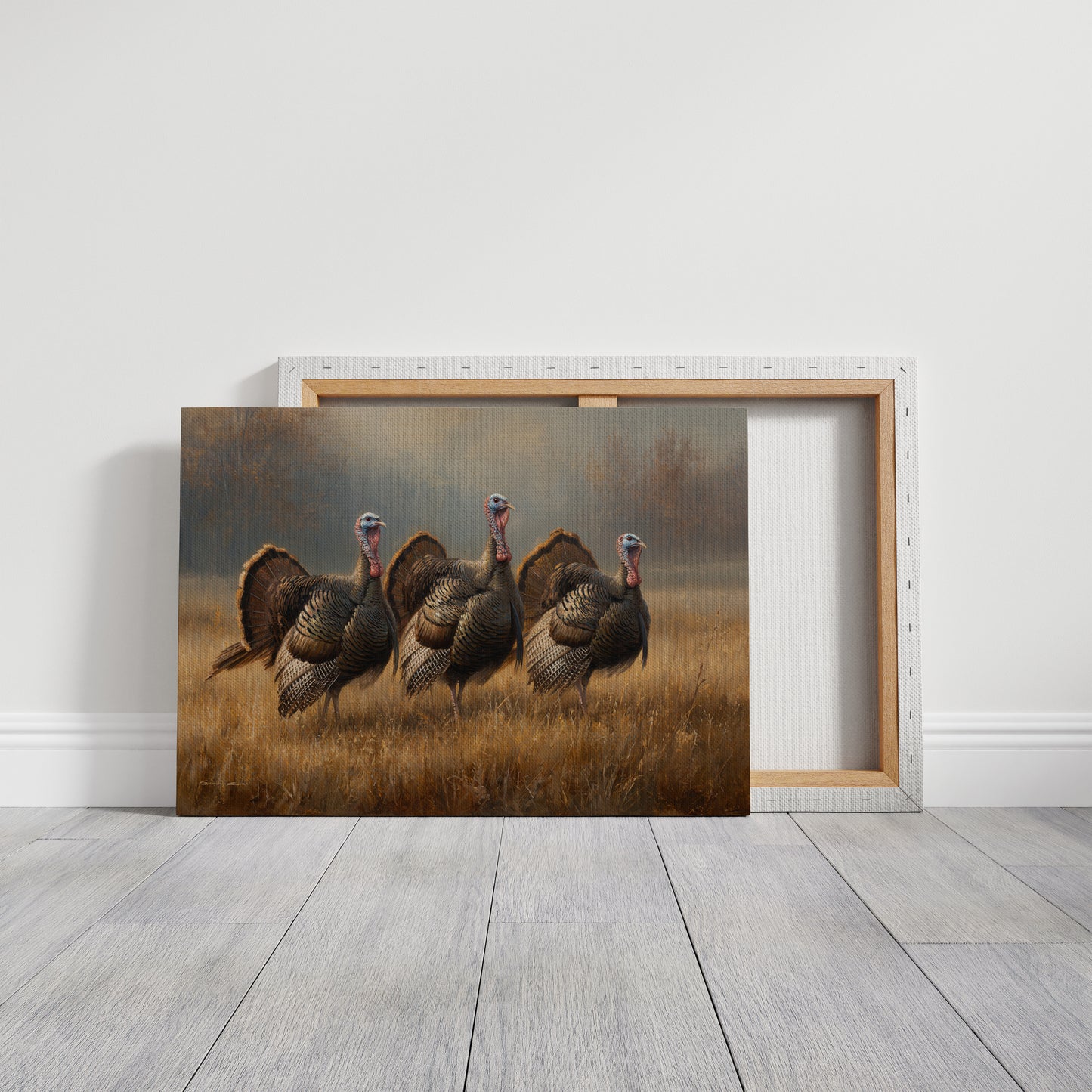 Wild Turkeys March Through Golden Fields