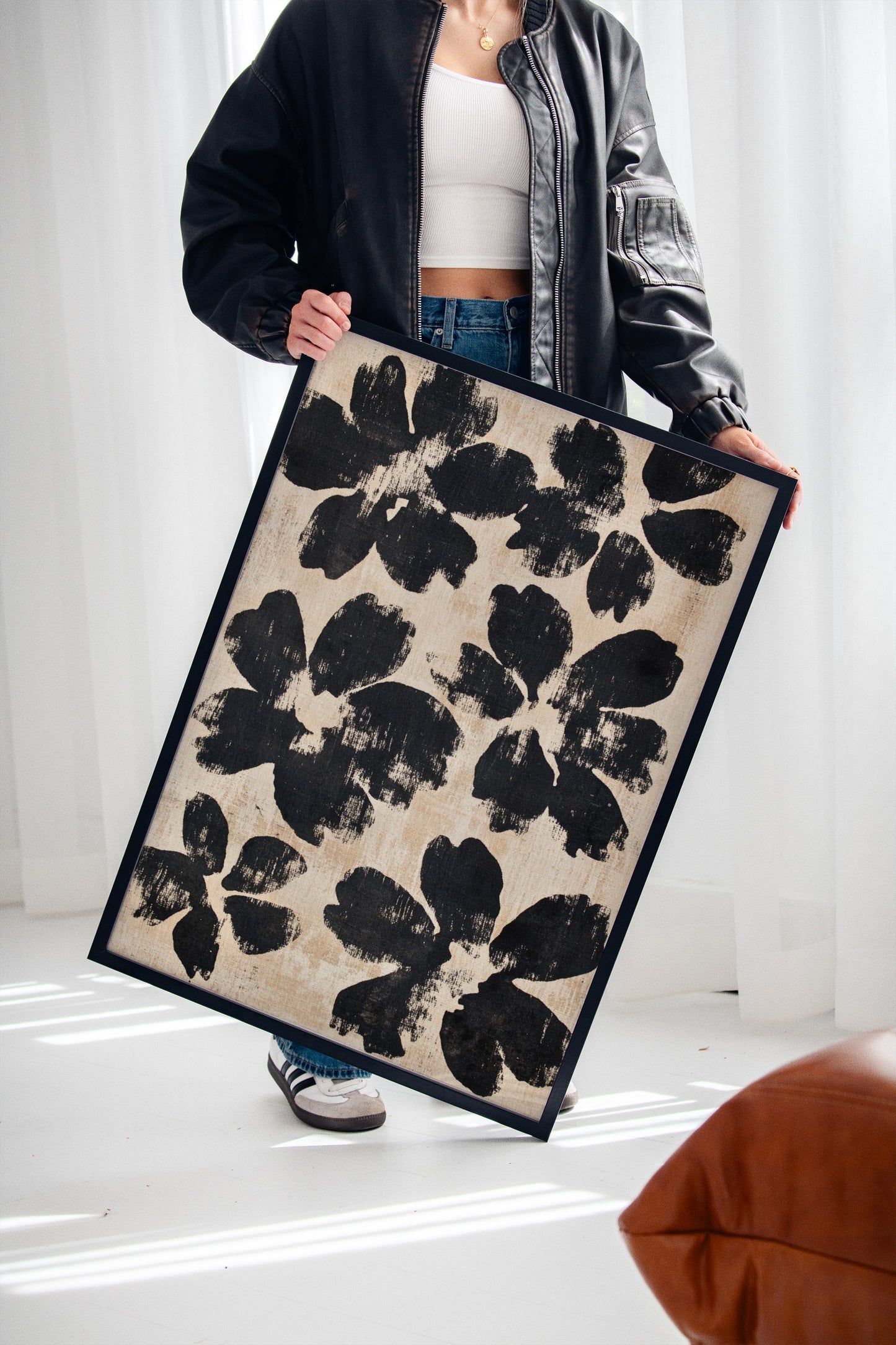 Japanese Ink Floral Print – Bold Brushstroke Blossom Wall Art