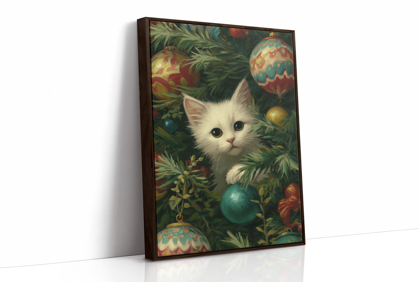 Curious Whiskers Among Festive Boughs