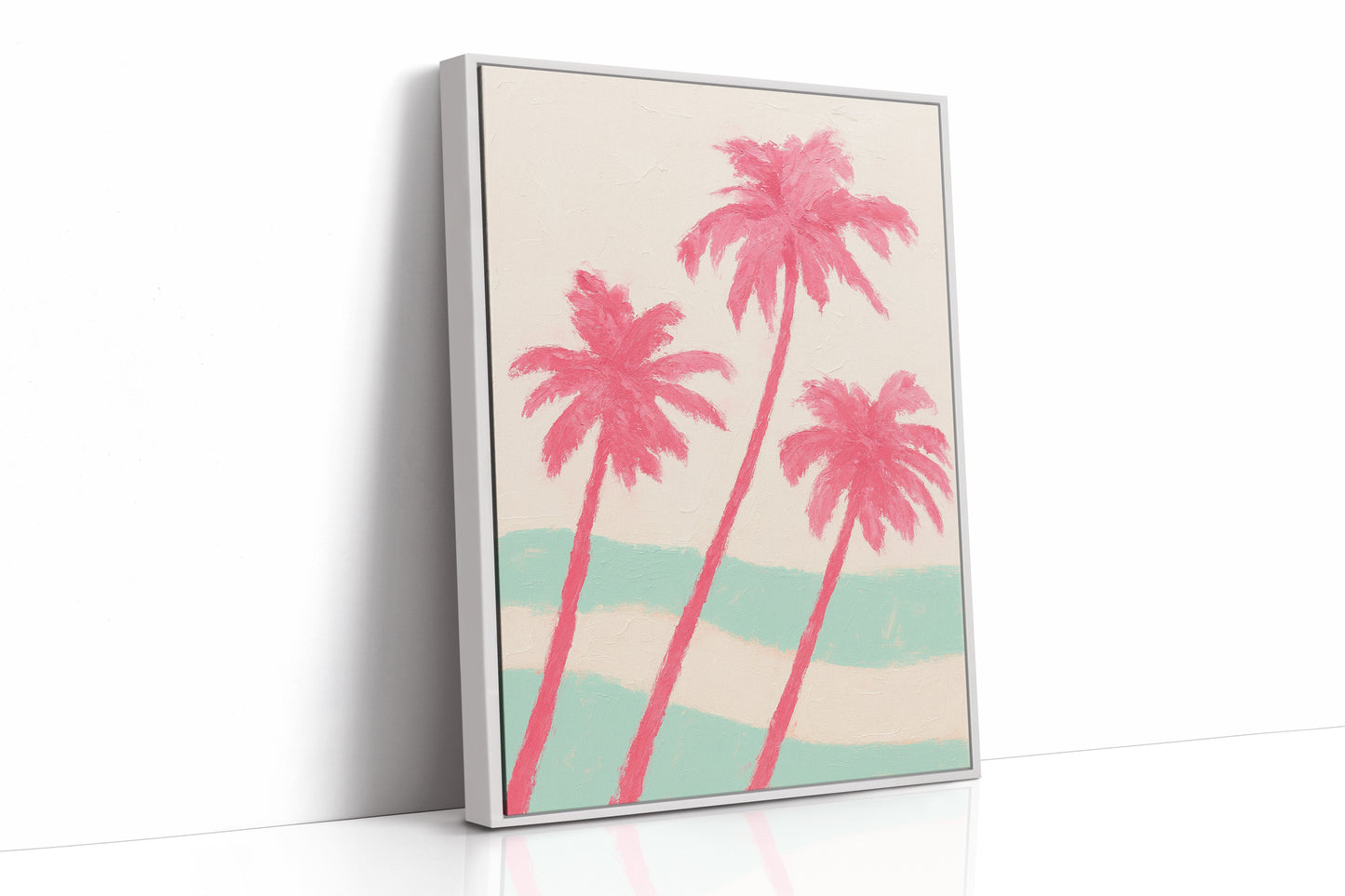 Pink Palms Over Mint Waves