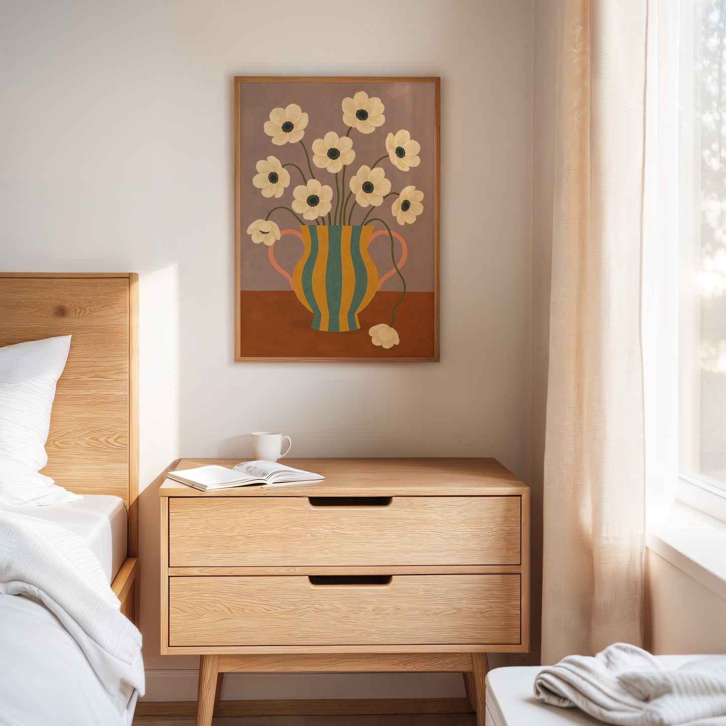 Falling Bloom in a Striped Vase