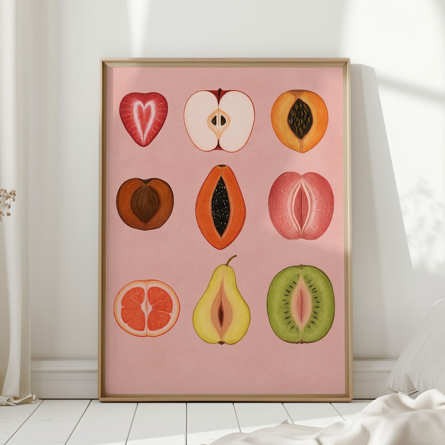 Fruits of Love – Feminine Fruit Print on Pink