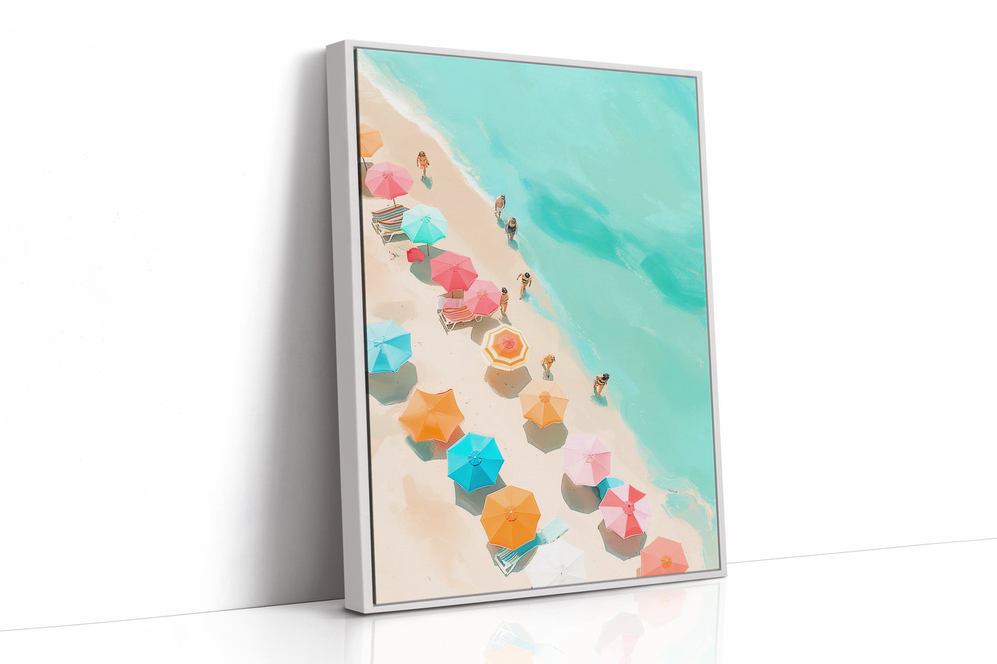 Colorful Parasols Dot Turquoise Shores