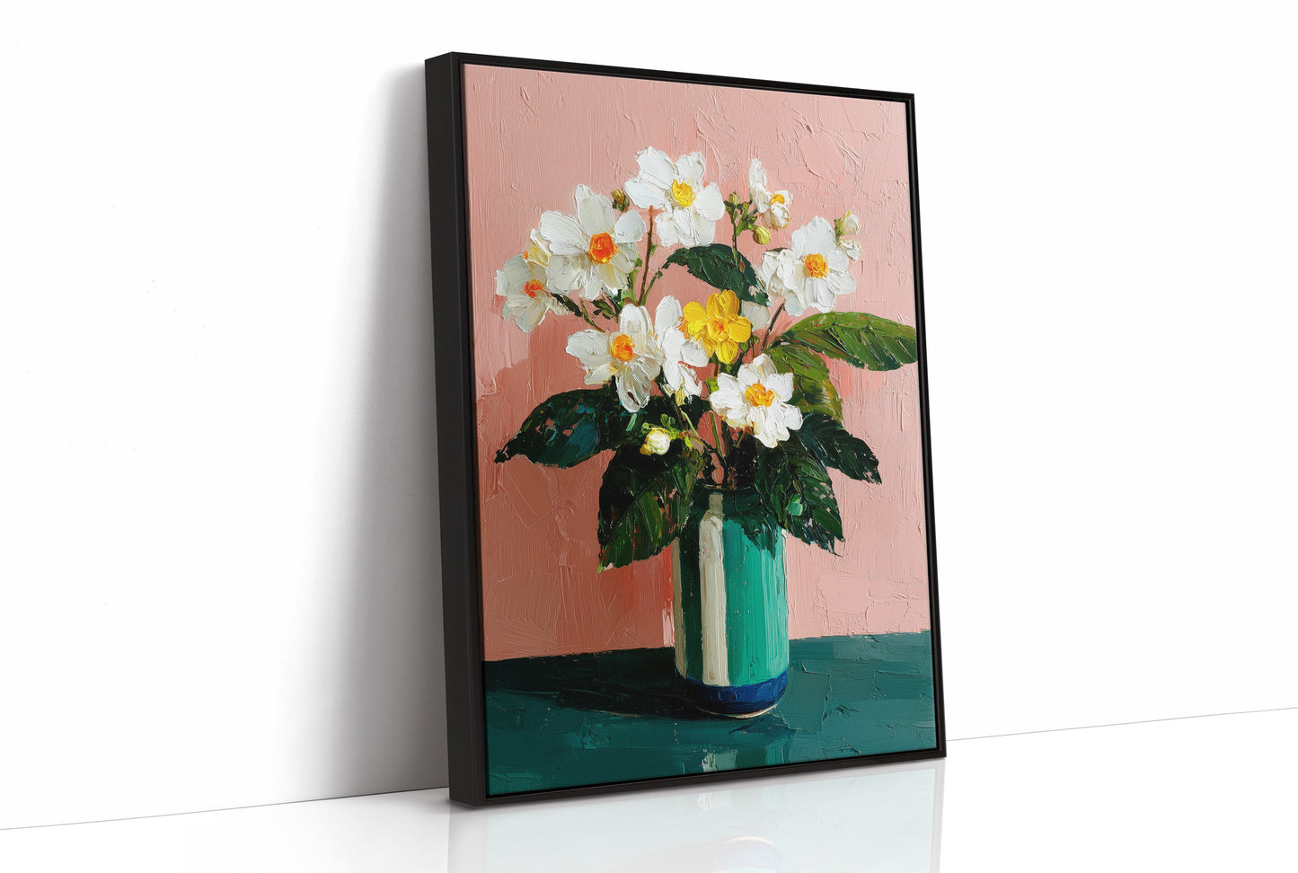 White Flowers Against a Pink Wall