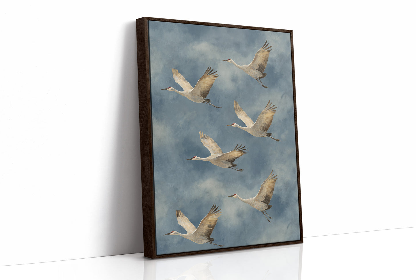 Celestial Migration: Cranes Dancing Through Storm Clouds