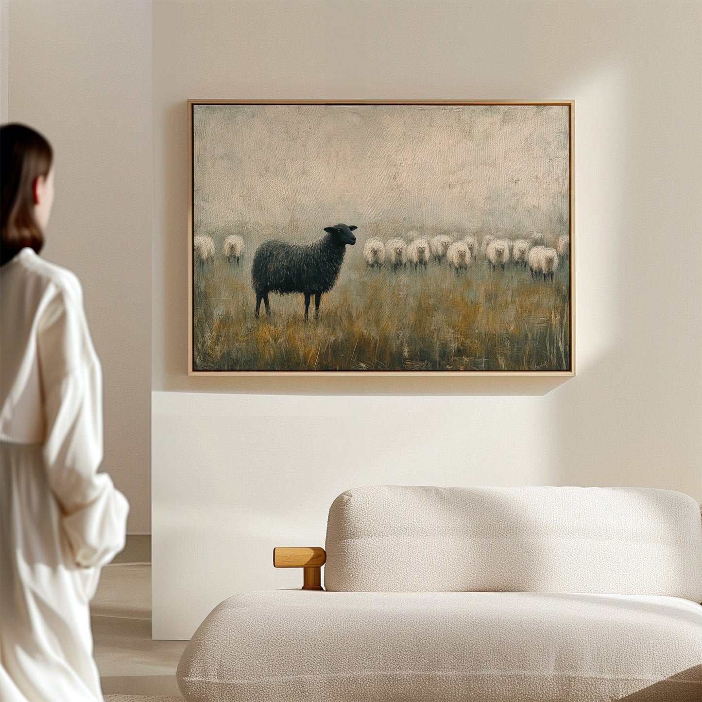 The Black Sheep: Minimalist Pastoral Canvas Wall Art