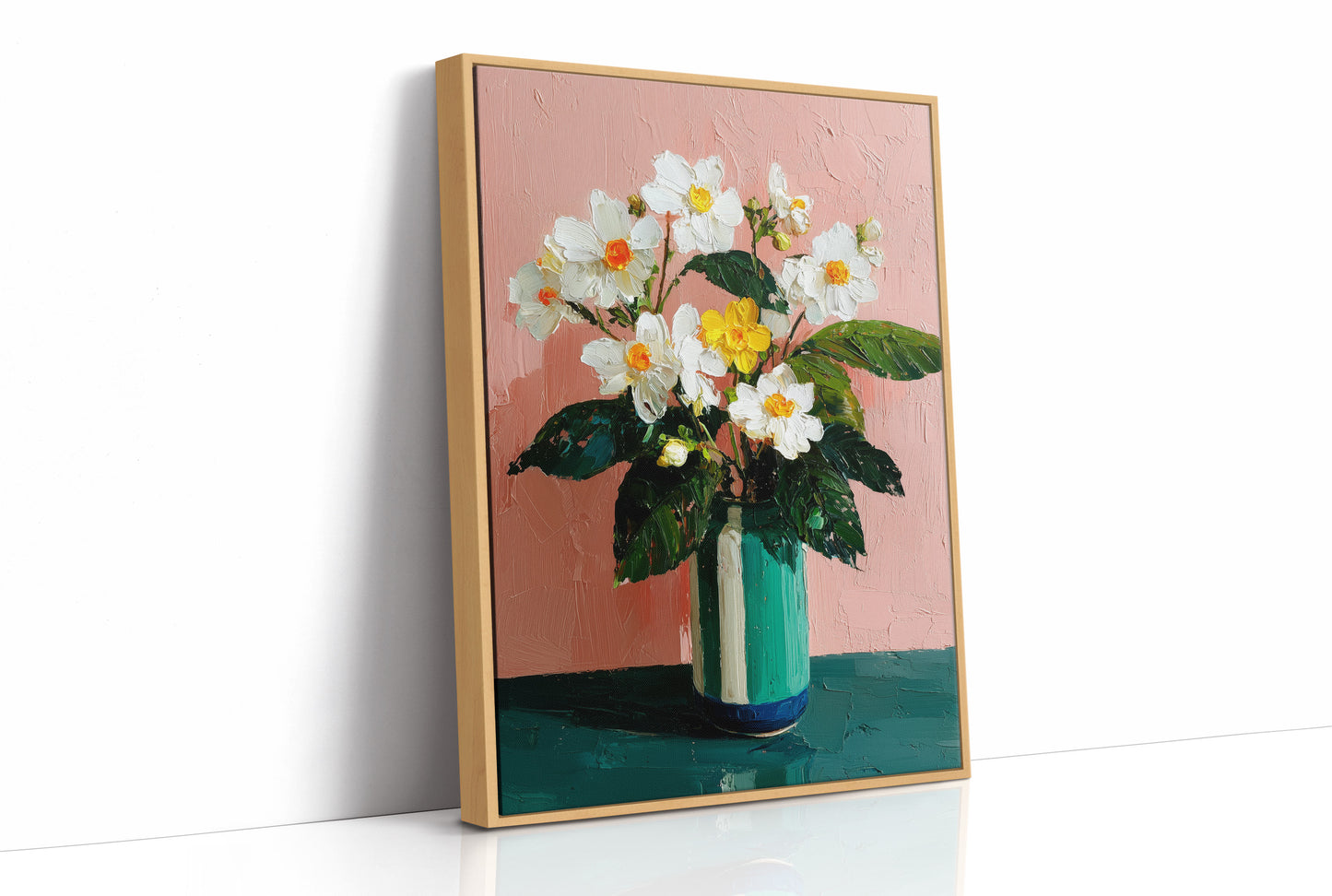White Flowers Against a Pink Wall