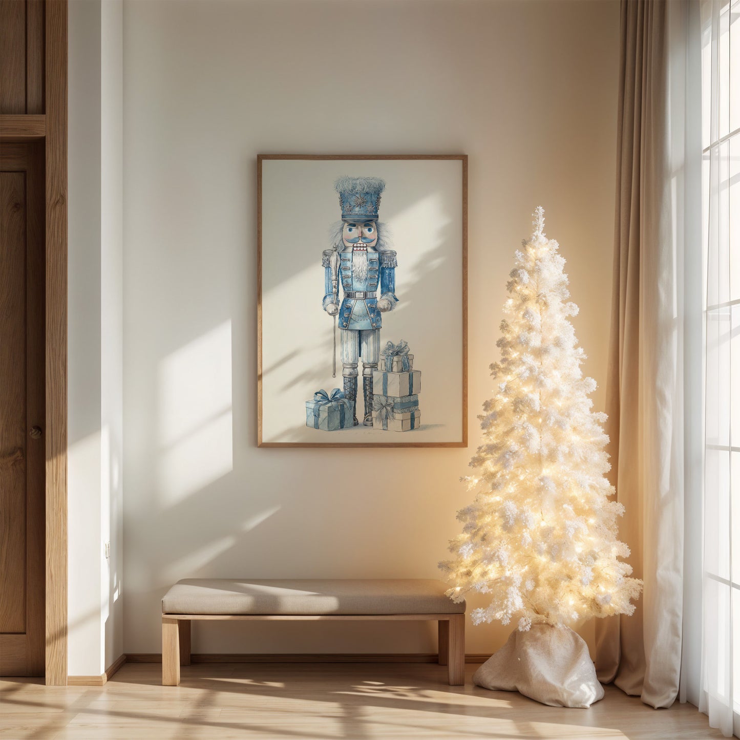 Blue Nutcracker Guards Winter's Treasures
