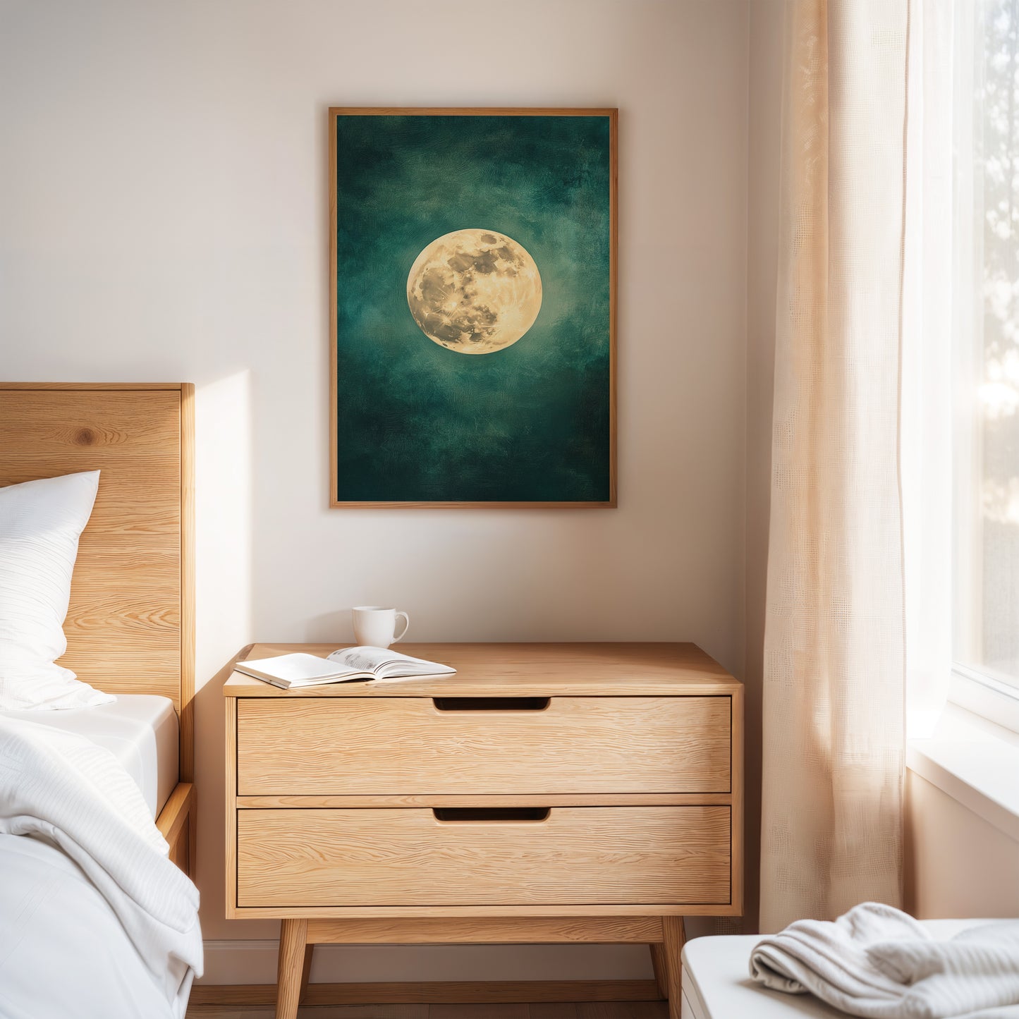 Full Moon Rising in Emerald Sky