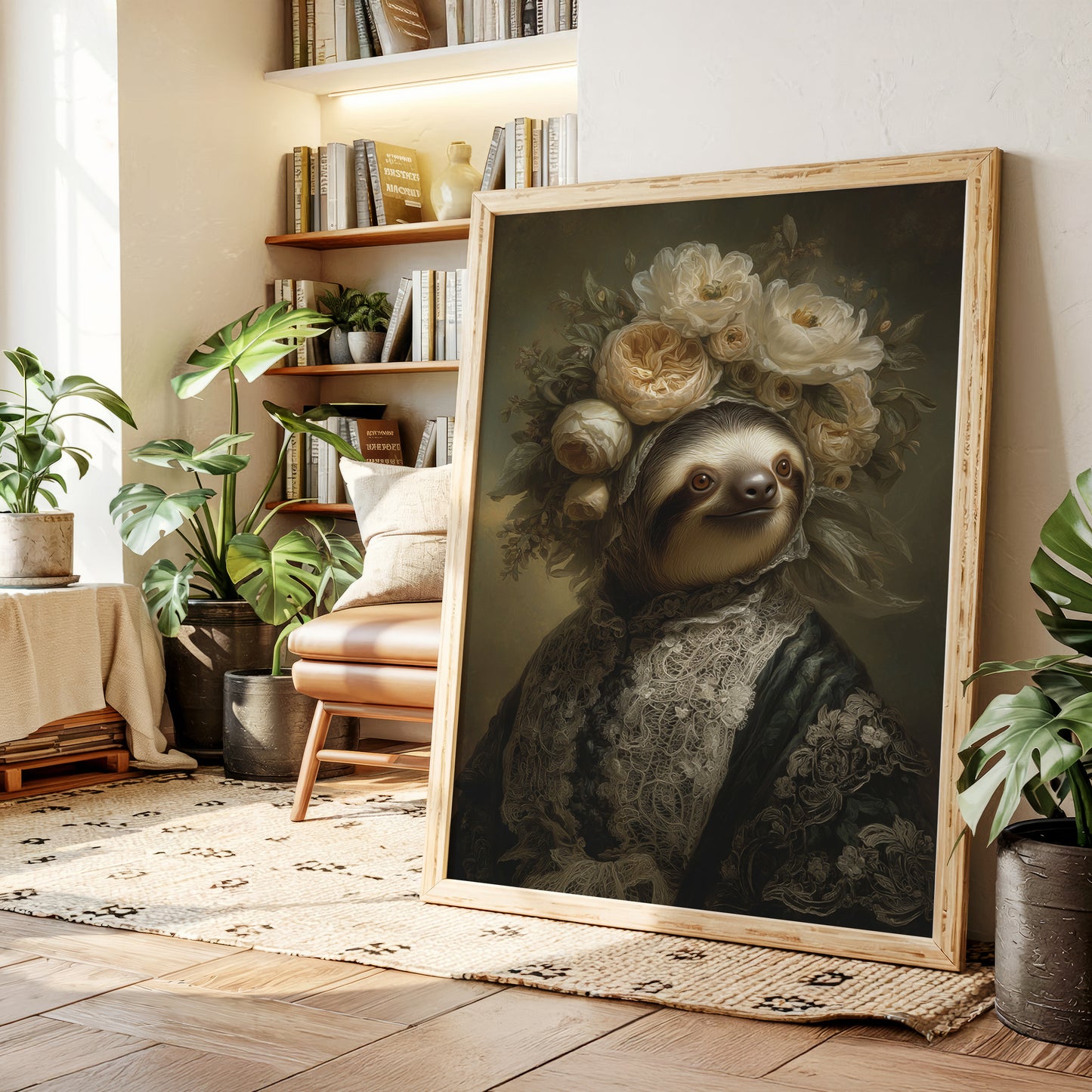Regal Sloth in Floral Elegance