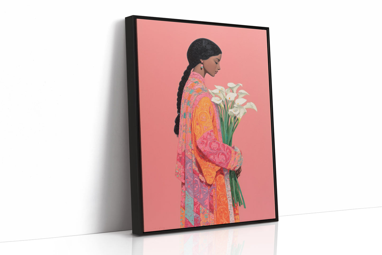 Calla Lilies Among Coral Silk