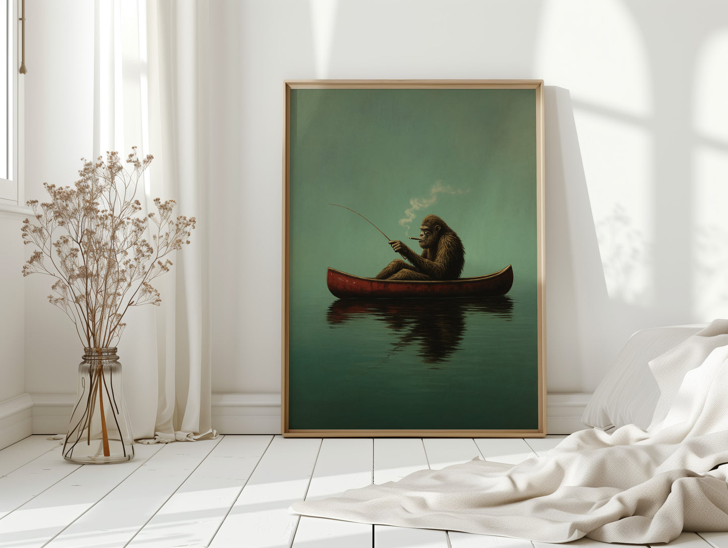Fishing Ape in a Red Canoe