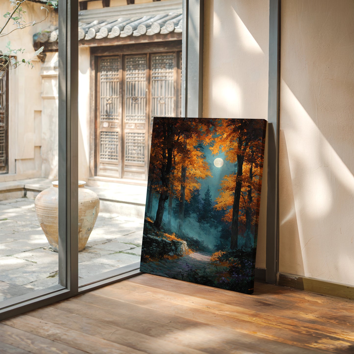 Moonlit Path Through Autumn's Embrace