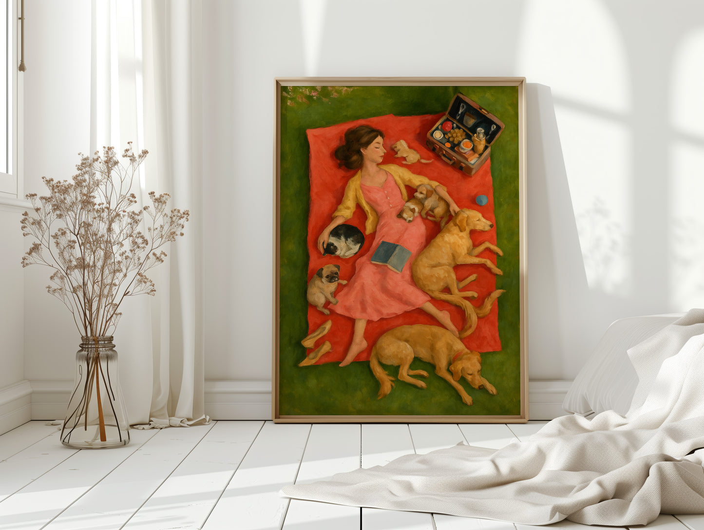 Picnic Nap with Dogs and a Book