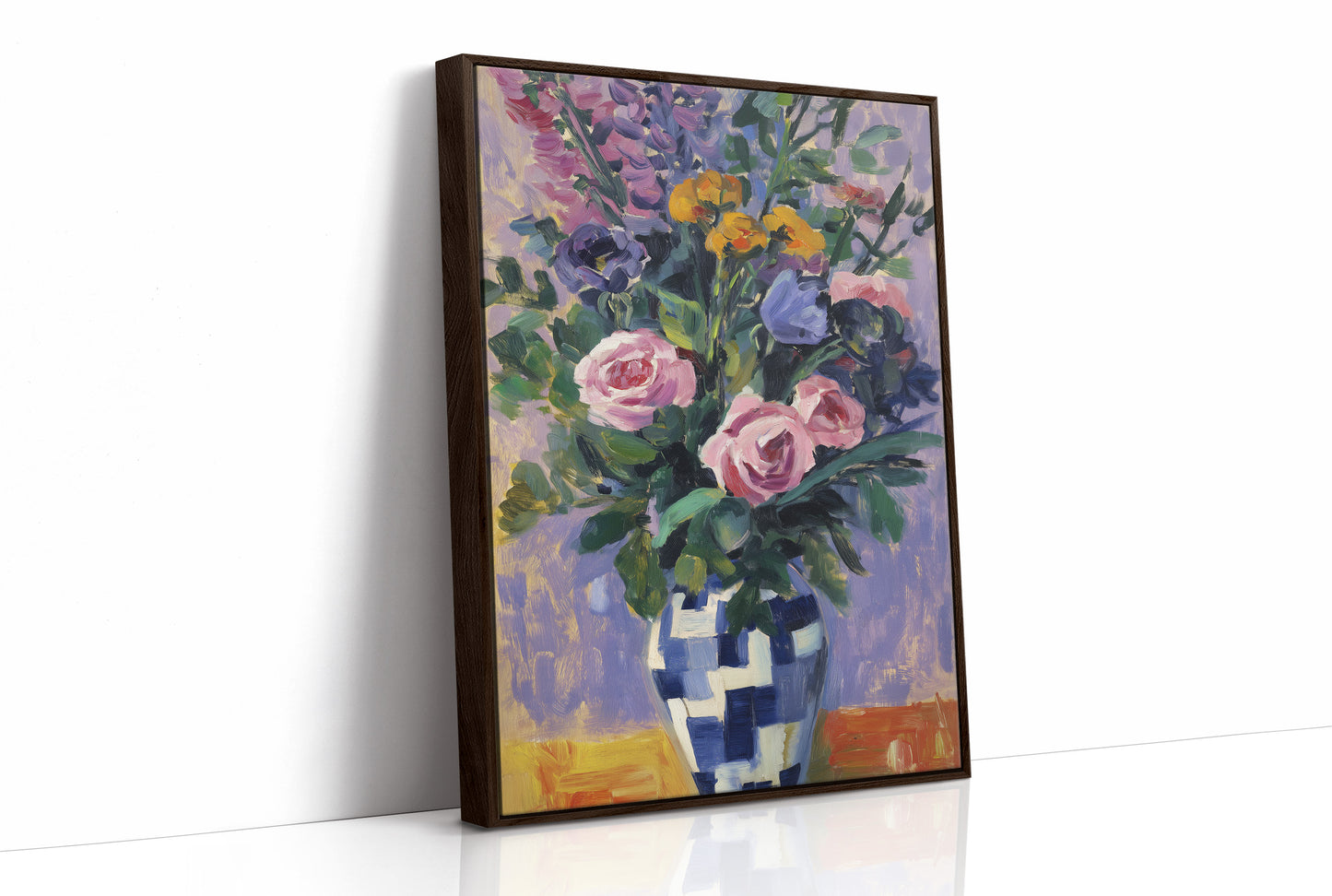 Vibrant Blooms in Checkered Blue