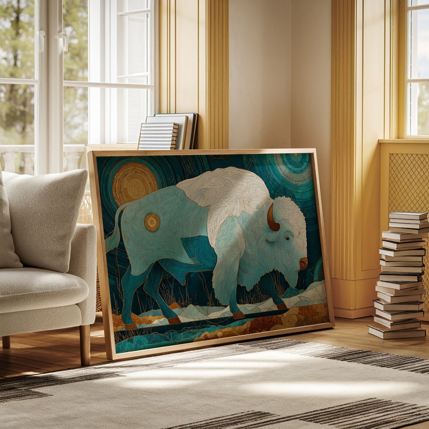 Sacred Bison Under Celestial Moons