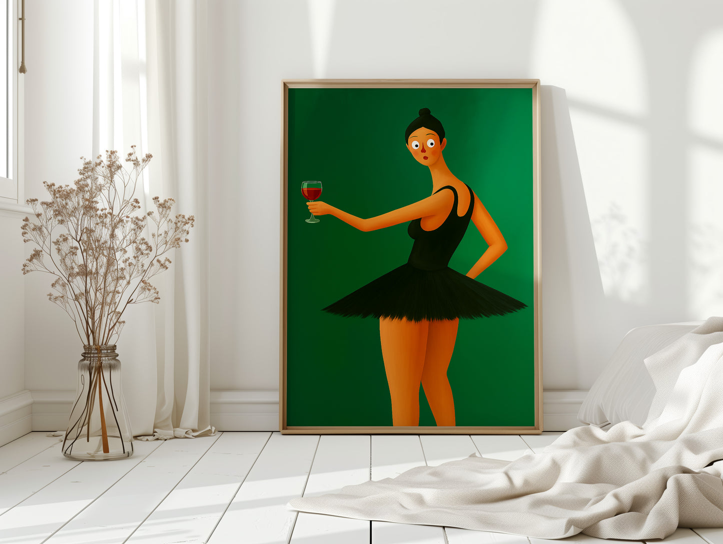 Surprised Ballerina with Wine Glass