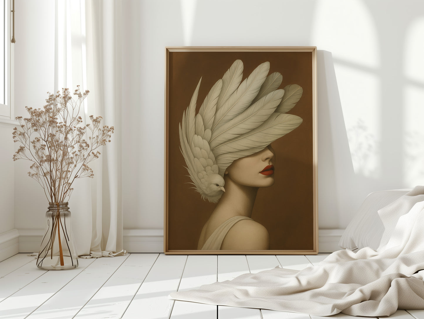 Winged Elegance in Ivory and Crimson