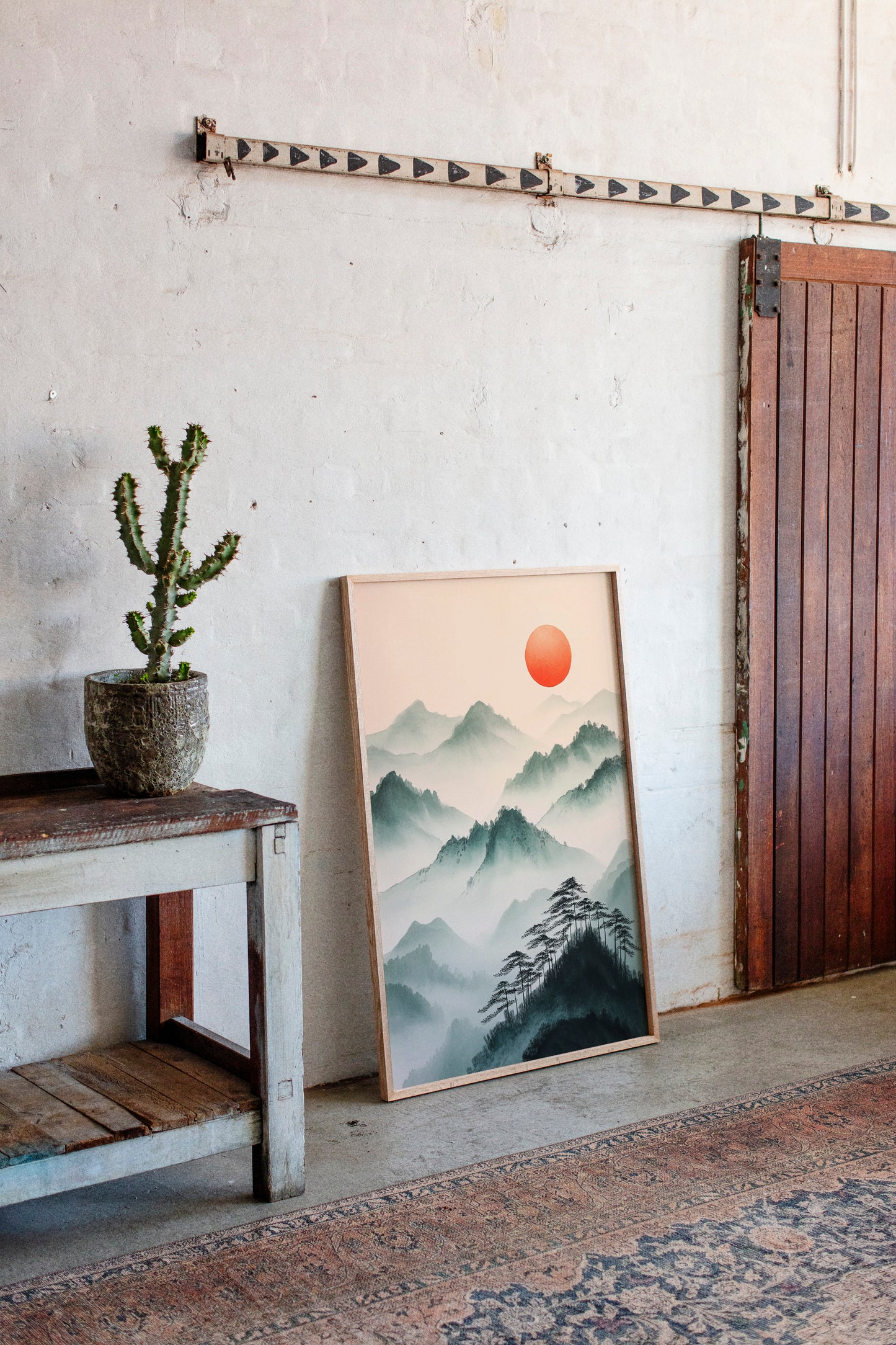 Misty Mountain Sunrise – Tranquil Asian-Inspired Landscape Print