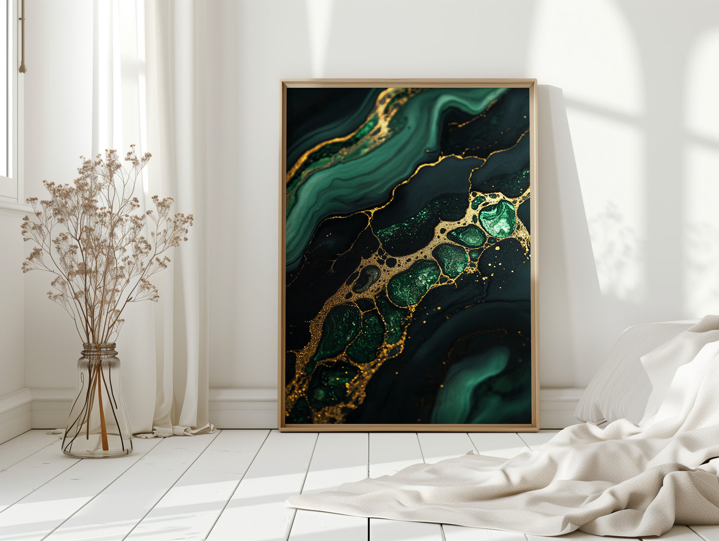 Gilded Cells in Deep Emerald Flow
