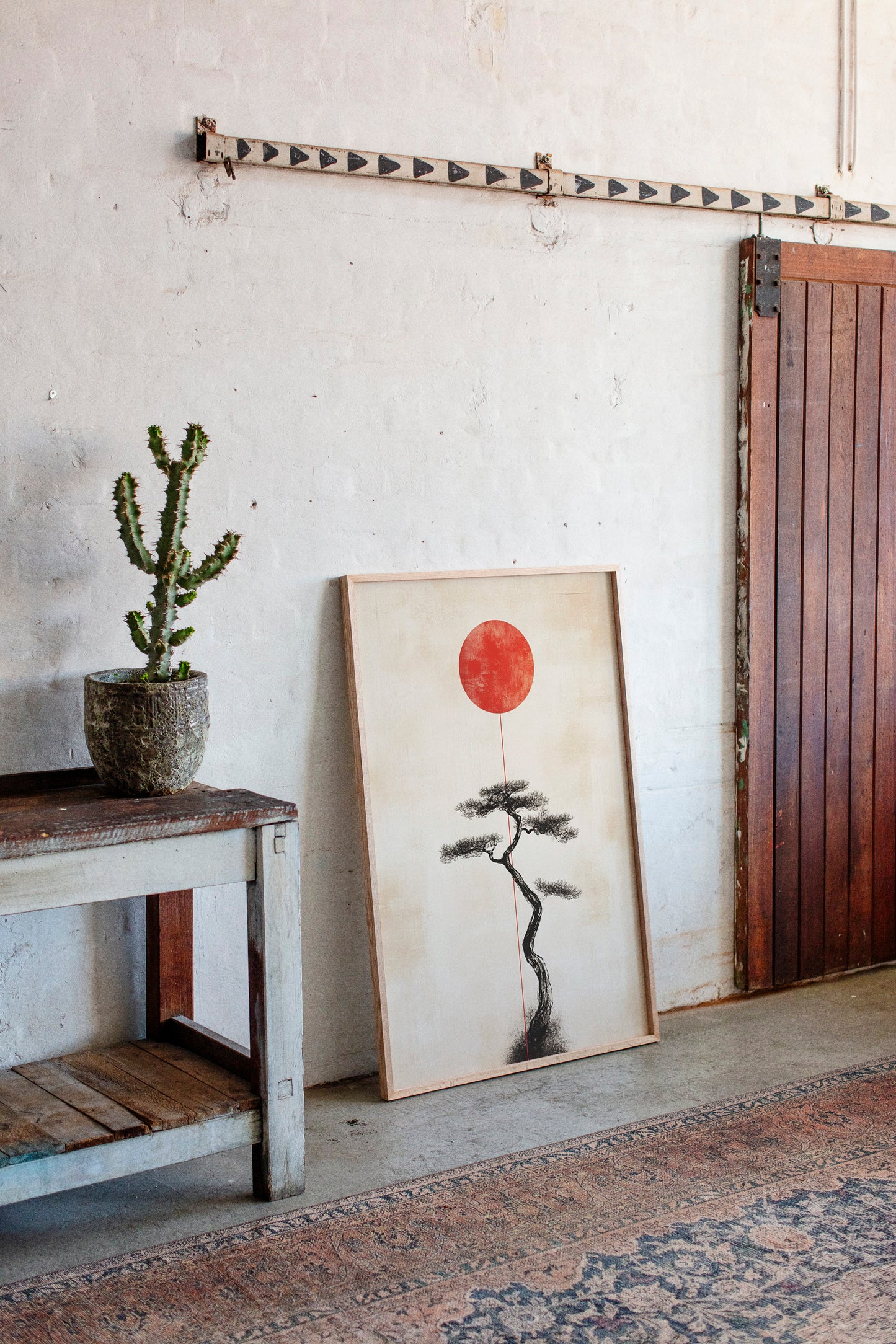 Minimalist Bonsai & Rising Sun – Japanese Zen-Inspired Wall Art