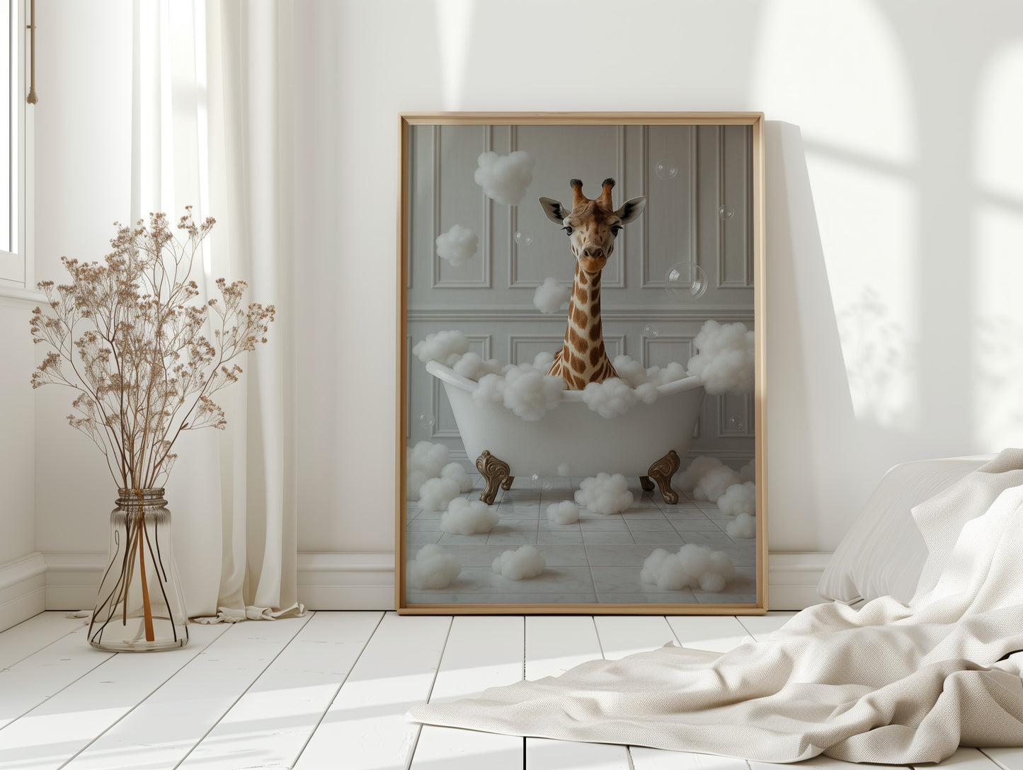 Giraffe in a Bathtub of Bubbles