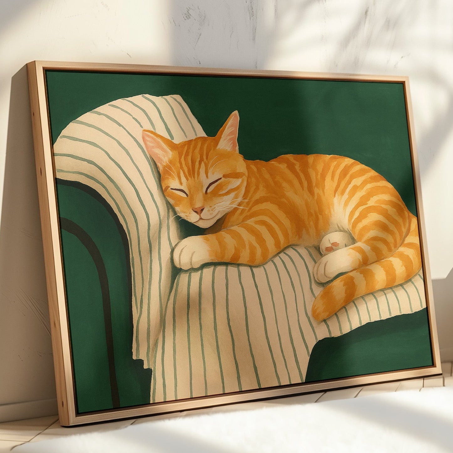 Striped Cat Napping on the Couch