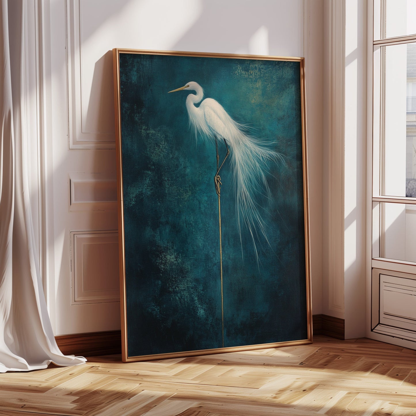 White Egret Wall Art – Elegant Minimalist Bird Print, Coastal Decor
