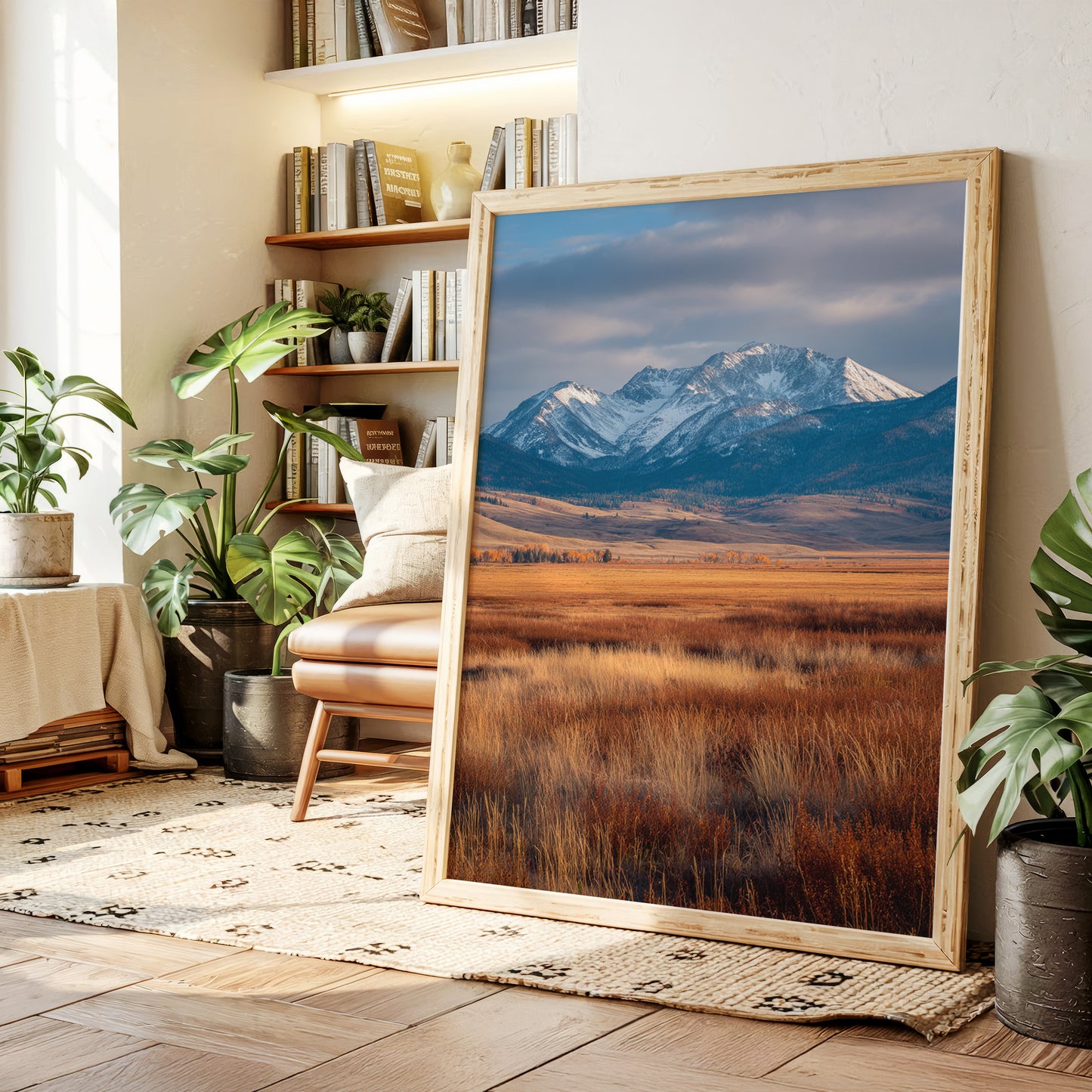 Golden Grasses Beneath Snowy Peaks