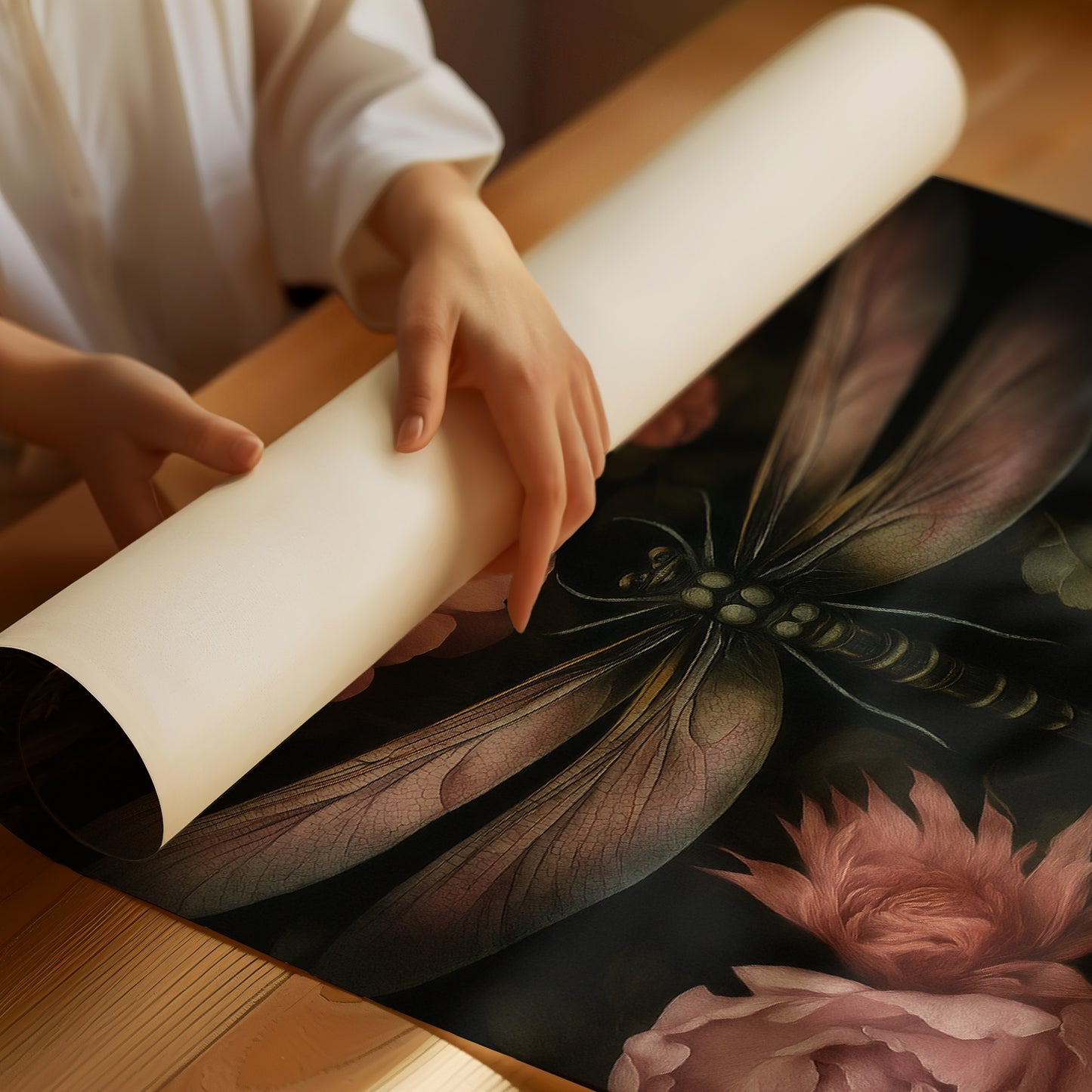 Dragonfly Among Midnight Blossoms