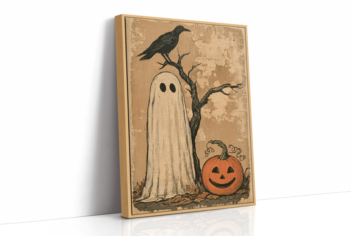 Ghost, Crow, and One Grinning Pumpkin