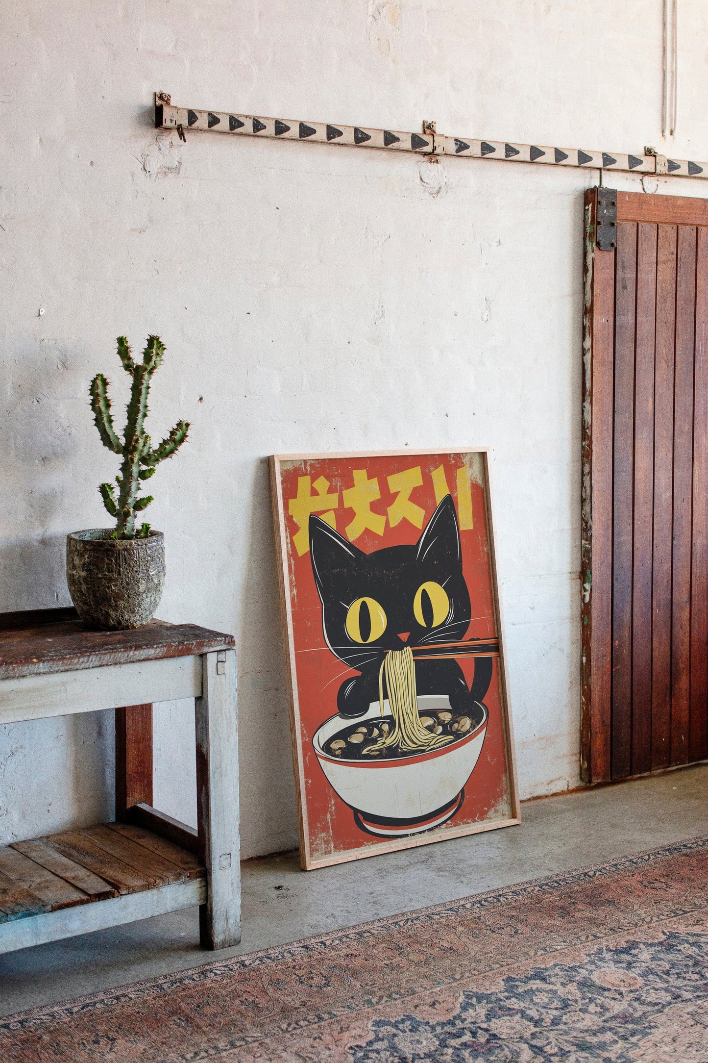 Retro Ramen Cat Poster – Japanese-Inspired Noodle Lover Wall Art
