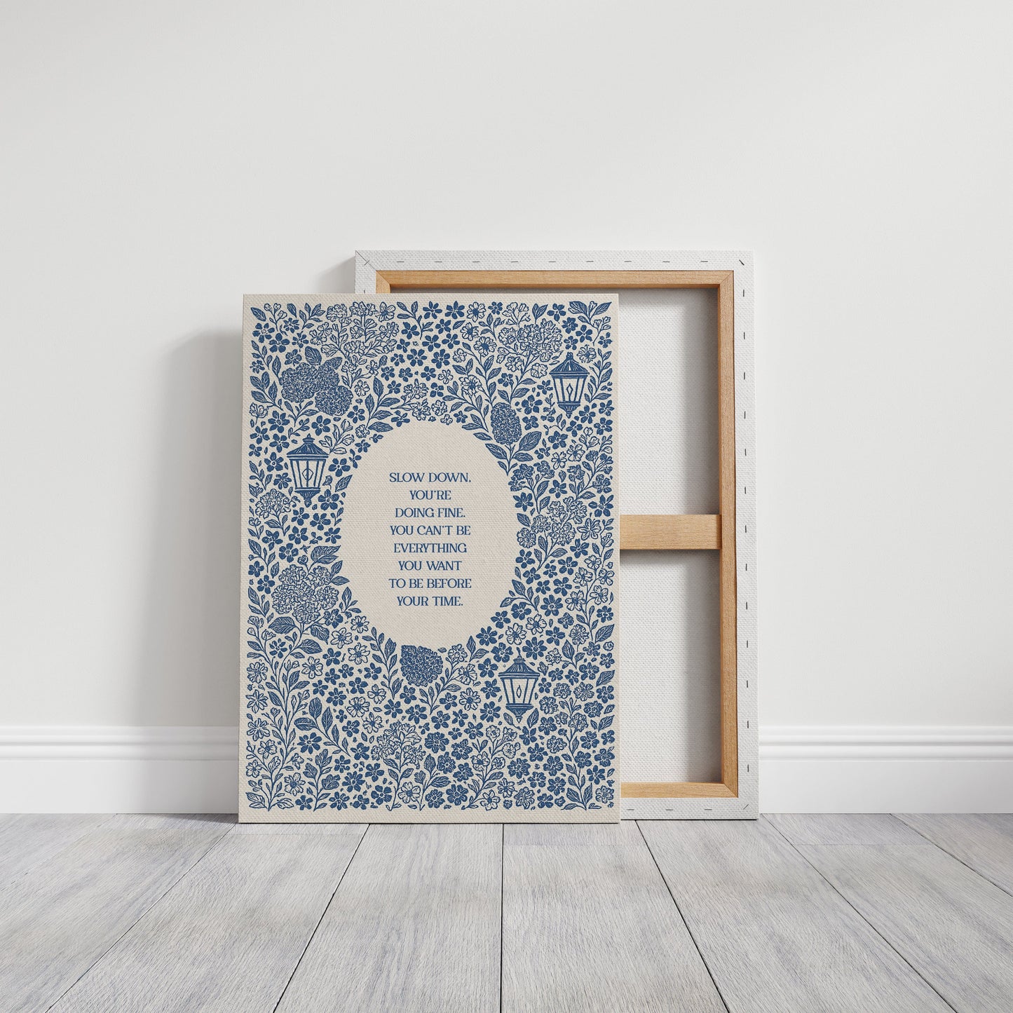 Blue Floral Lantern Quote Print – Slow Down, You’re Doing Fine