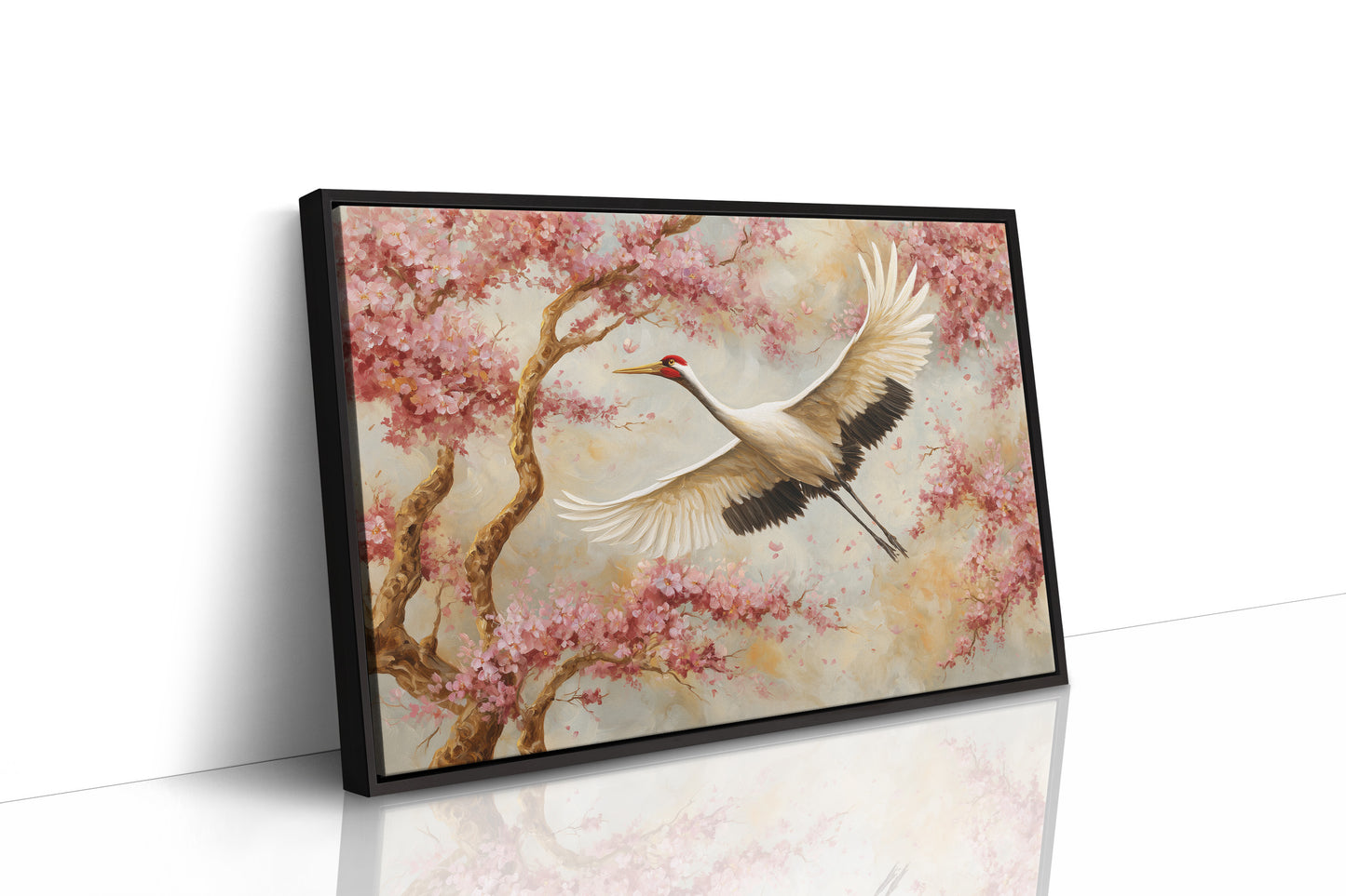 Cherry Blossoms Dance With Crane's Grace