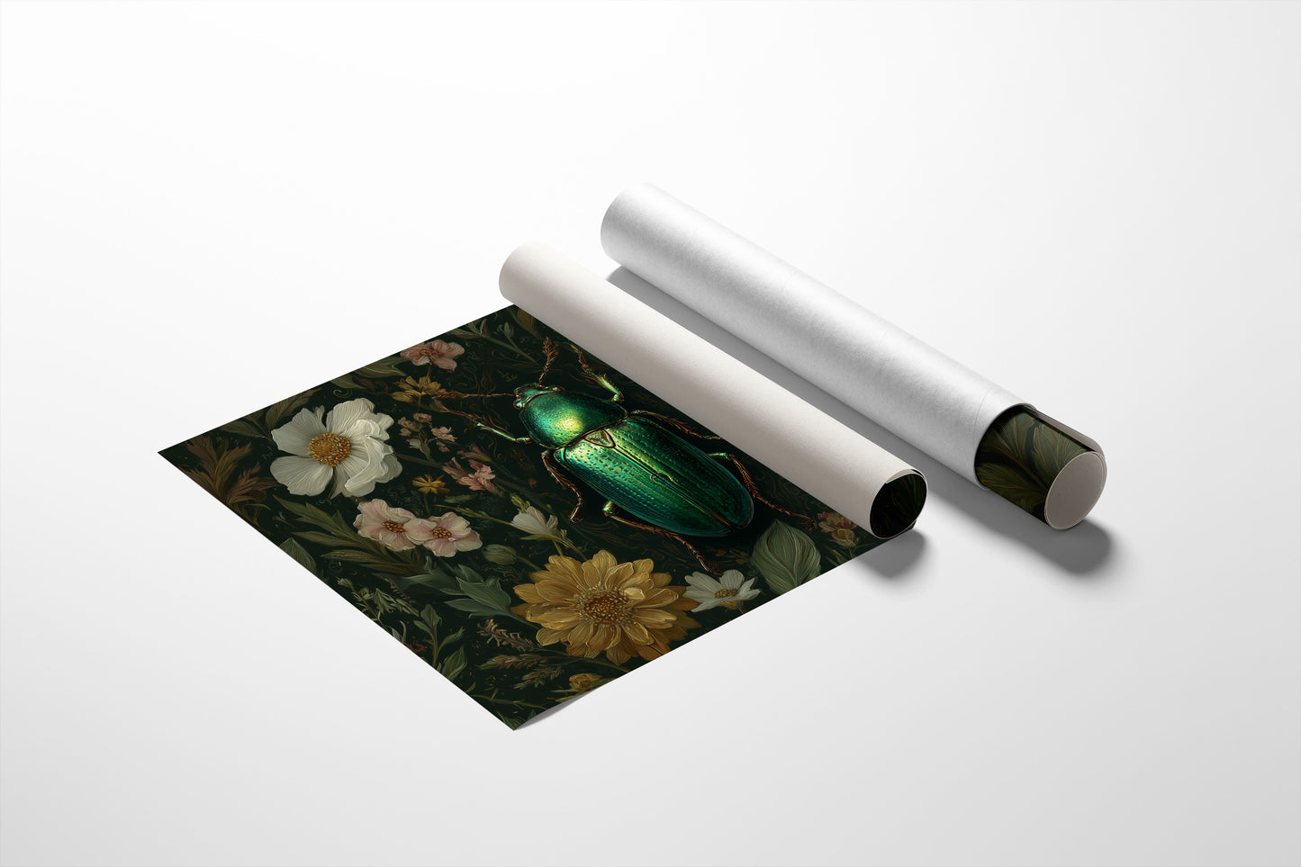 Emerald Beetle Among Garden Blooms