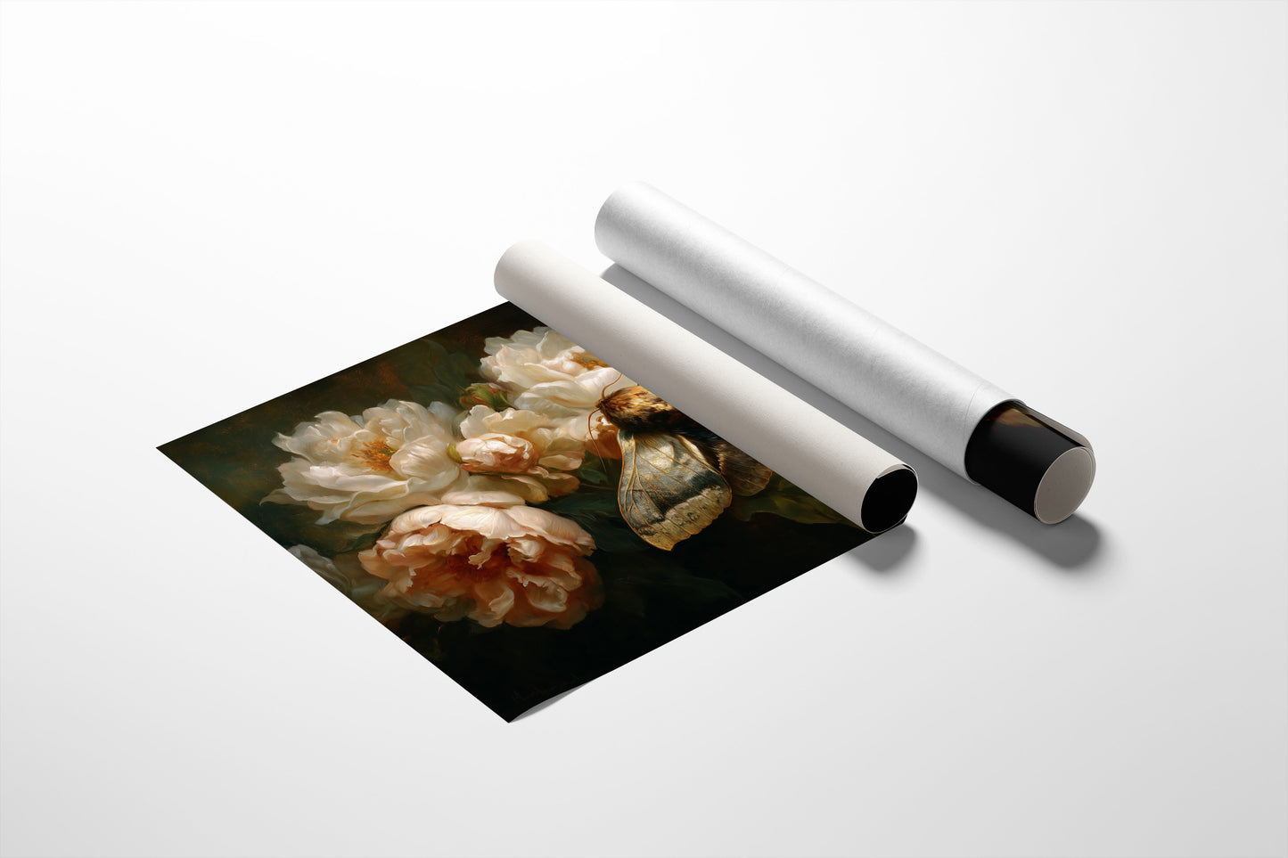 Moth Among Cream Peonies