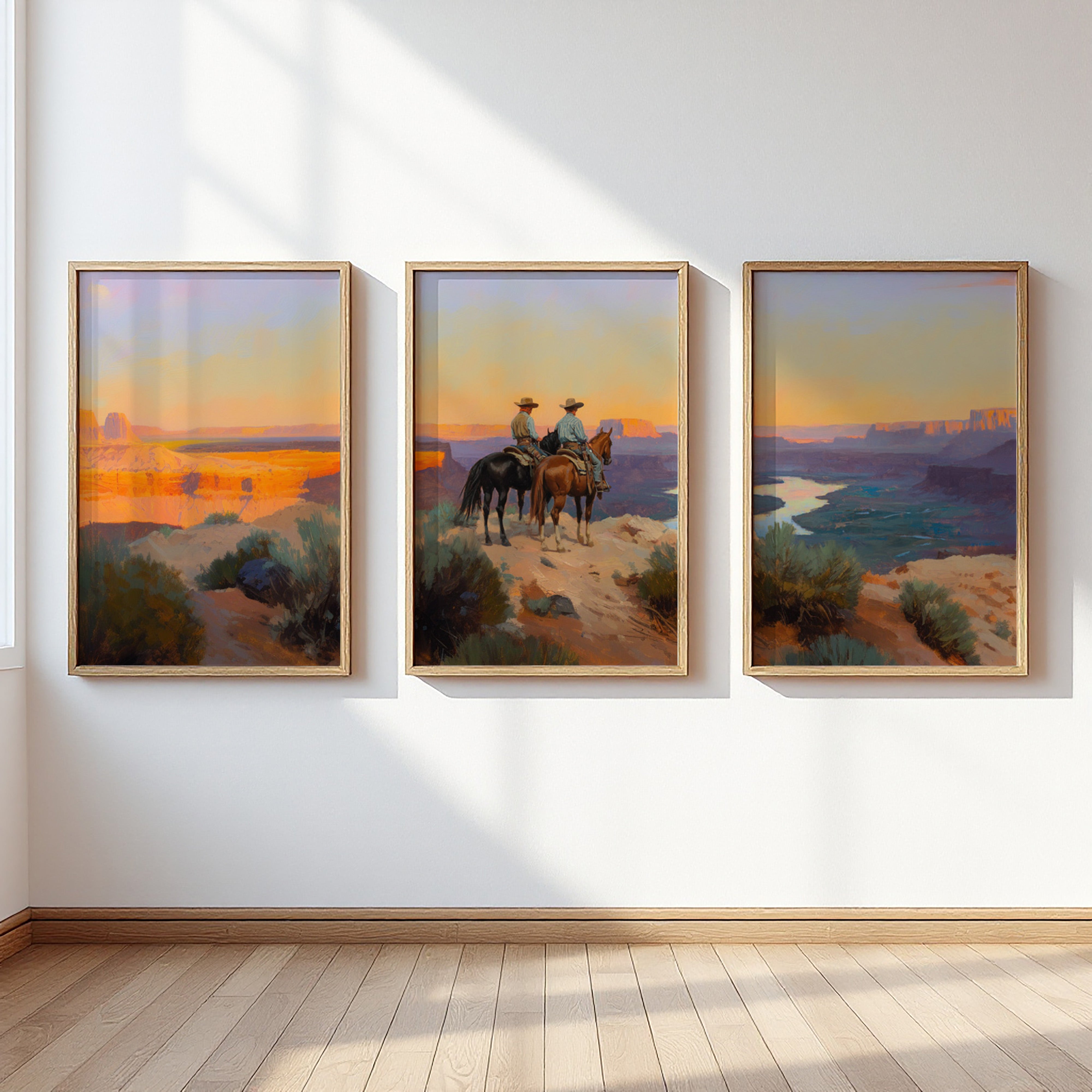 Evening Ride – Cowboy Sunset Triptych