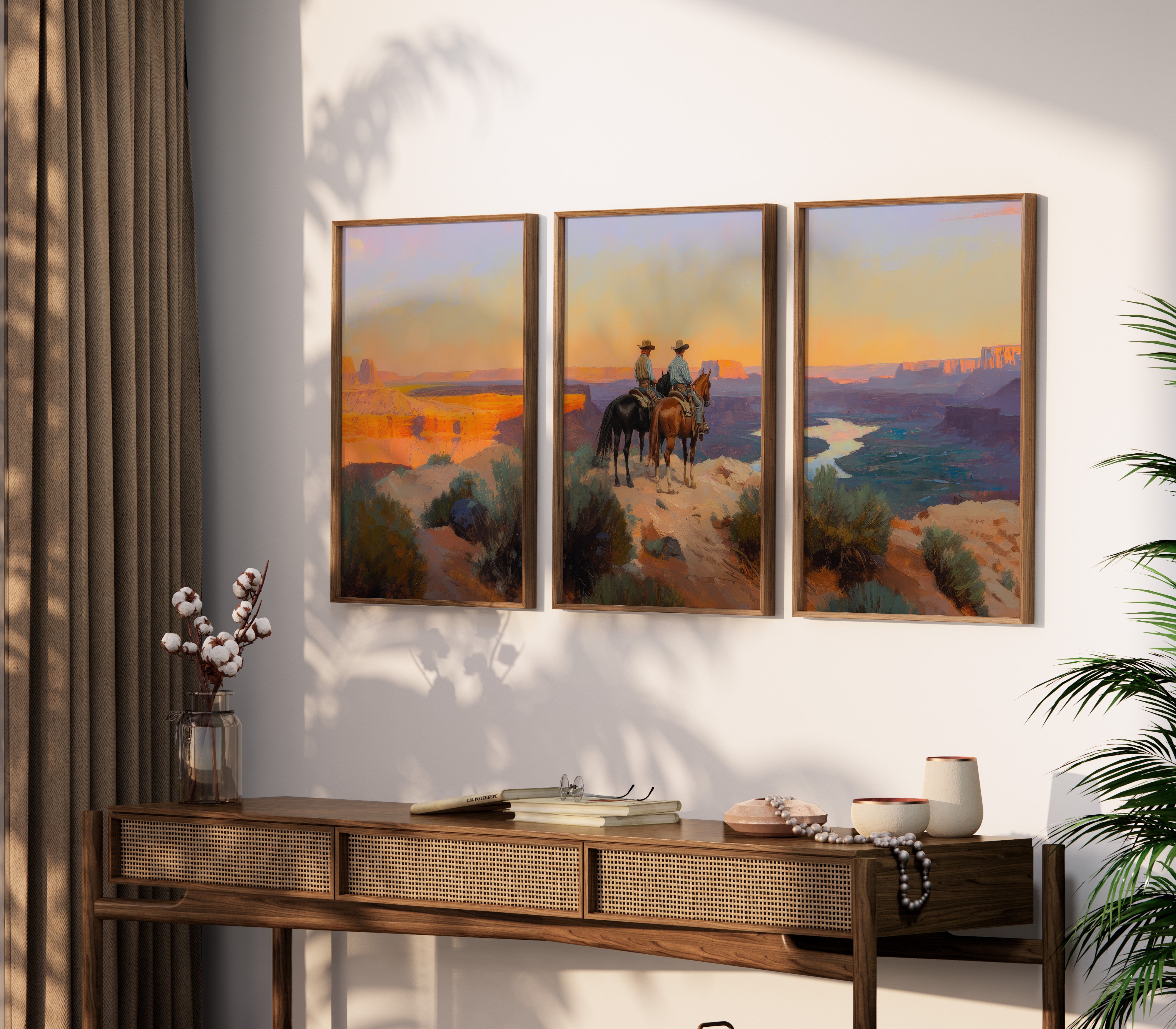 Evening Ride – Cowboy Sunset Triptych