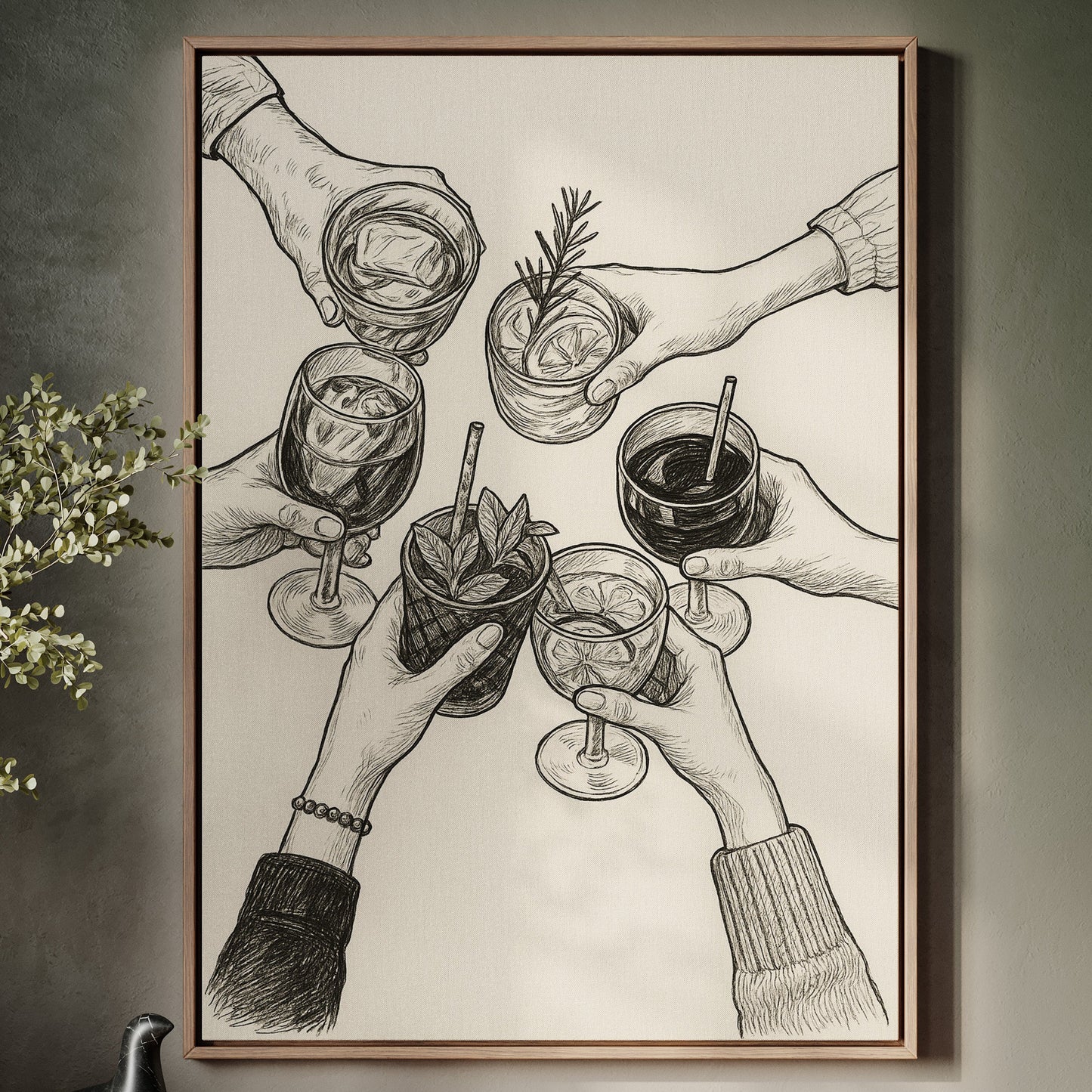 Cheers in Ink Toasting Hands Print