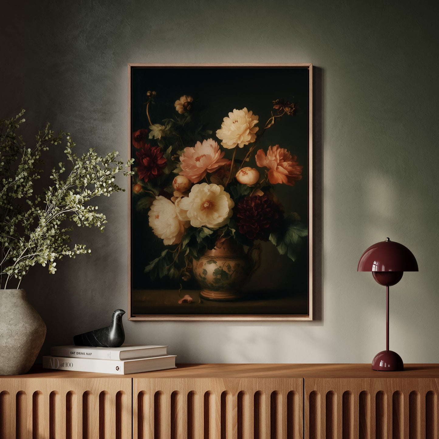 Baroque Peonies in Earthen Vase