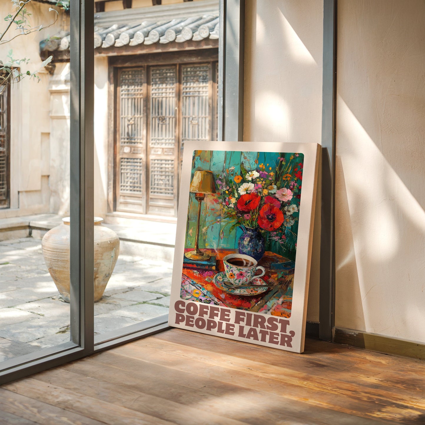 Coffee First, People Later – Cozy Vintage Coffee Art Print