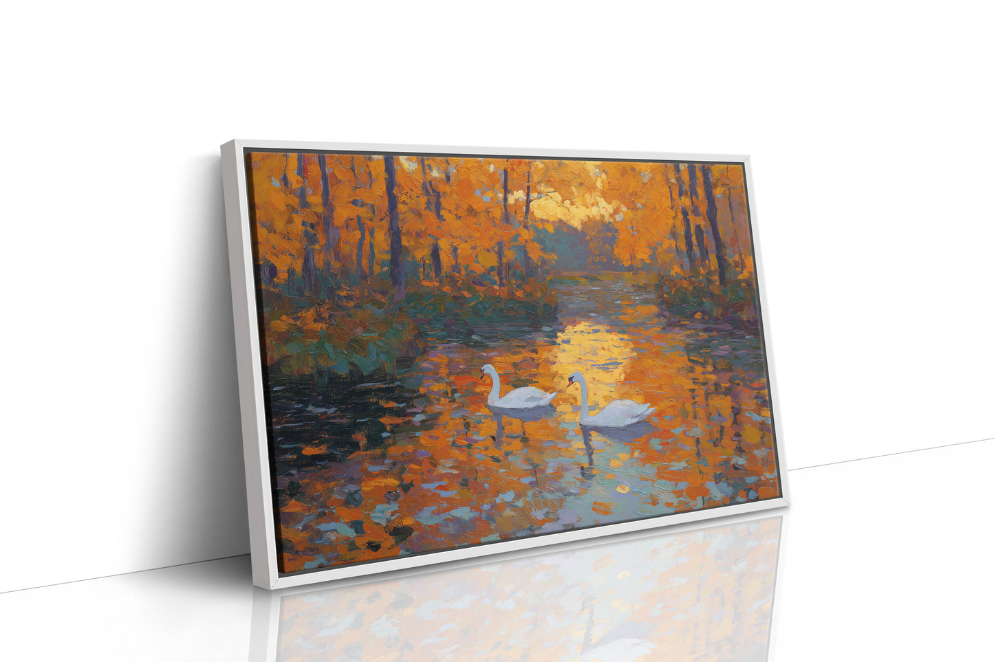 Swans Beneath the Amber Canopy