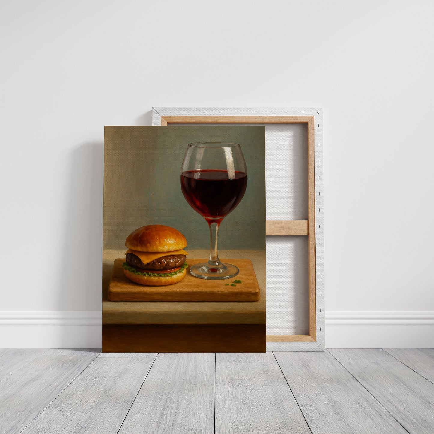 Burger and Bordeaux Still Life