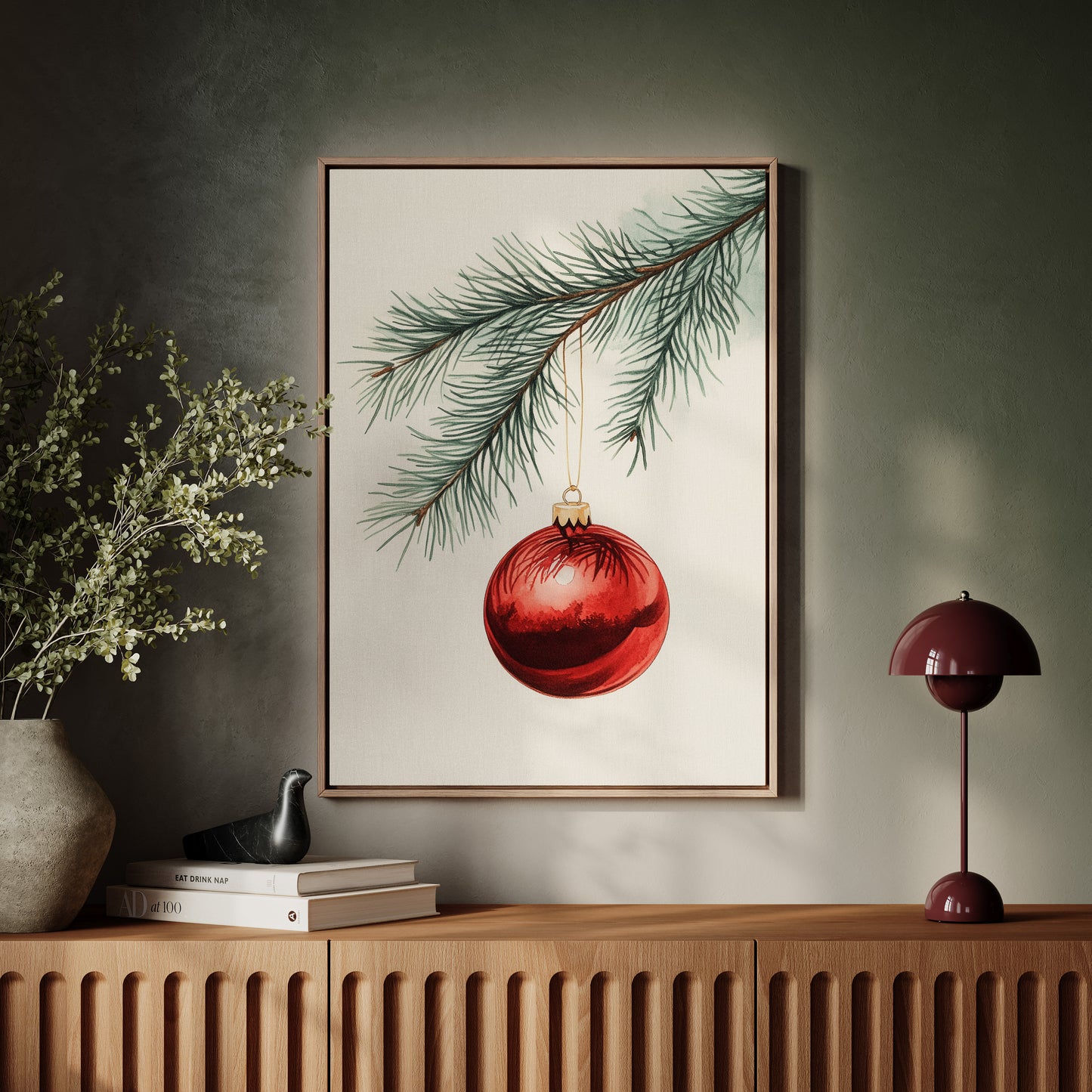 Festive Red Ornament Watercolor Print - Holiday Wall Art - Gallery Canvas image 15