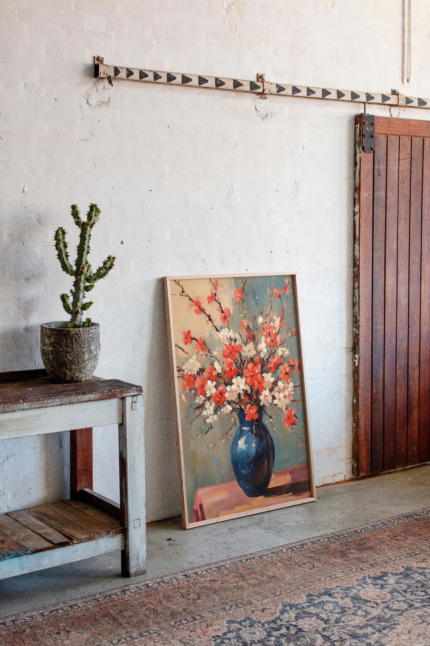 Cherry Blossom Oil Painting – Impressionist Floral Vase Wall Art