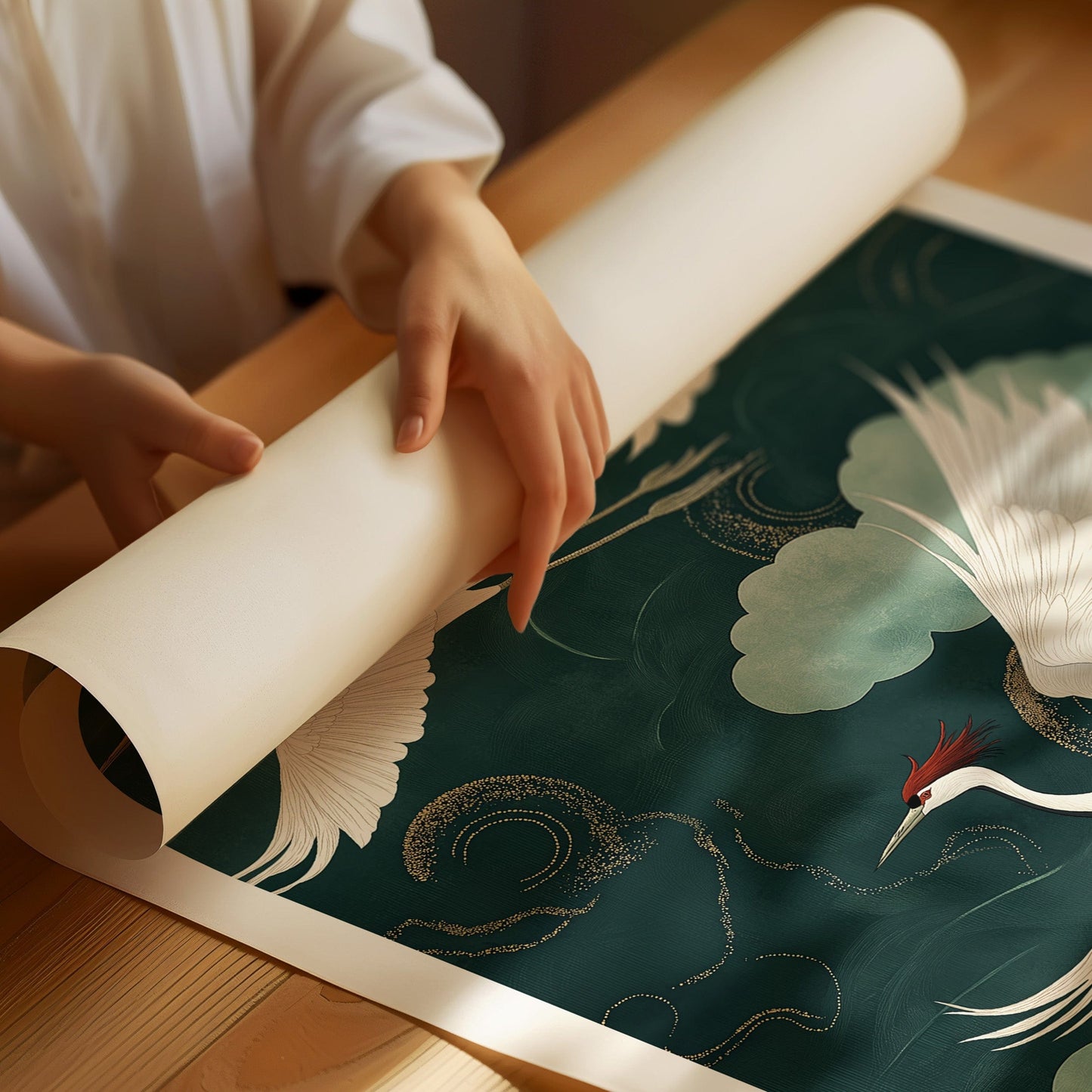 Celestial Flight – Cranes in a Dreamlike Sky