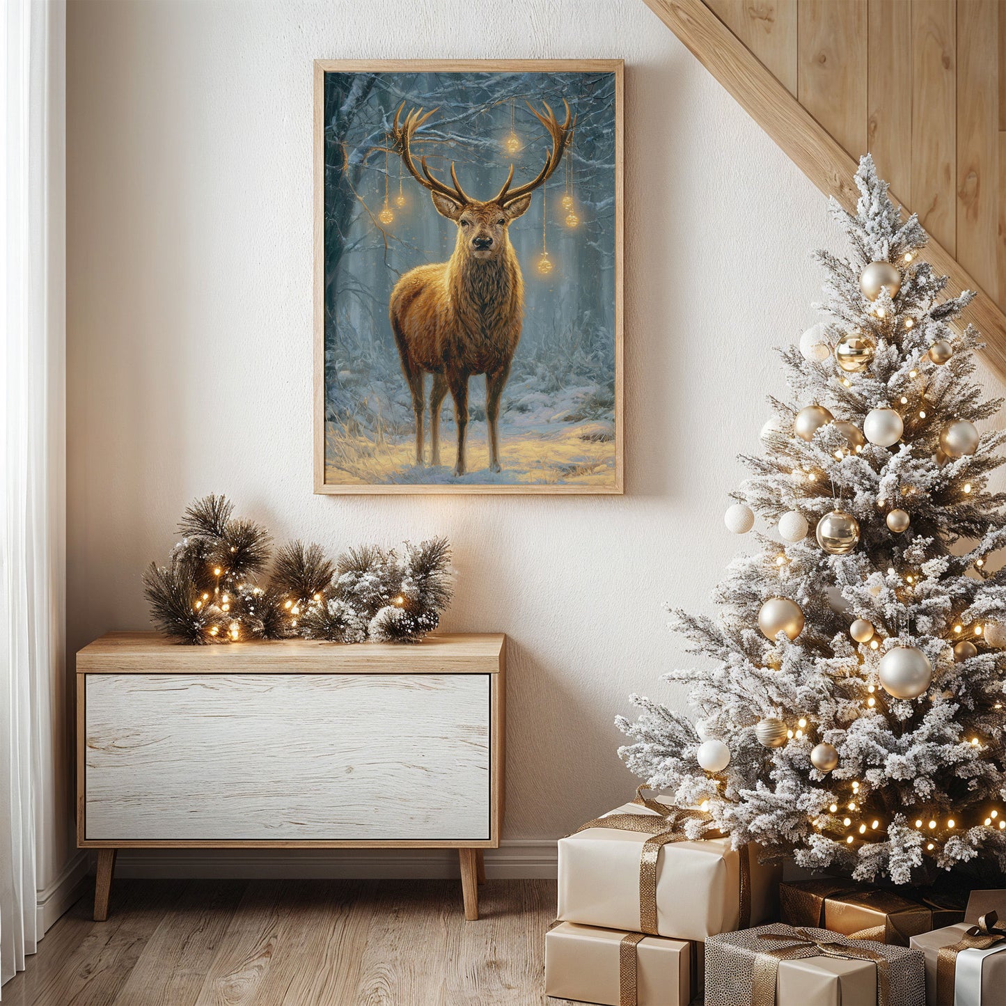 Stag Beneath December's Golden Lights