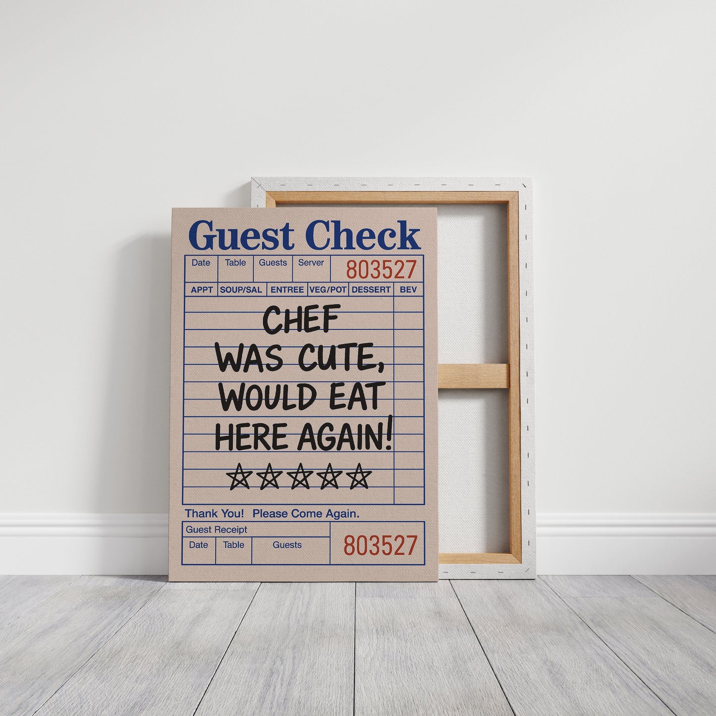 Funny Guest Check Wall Art – “Chef Was Cute” Diner Poster