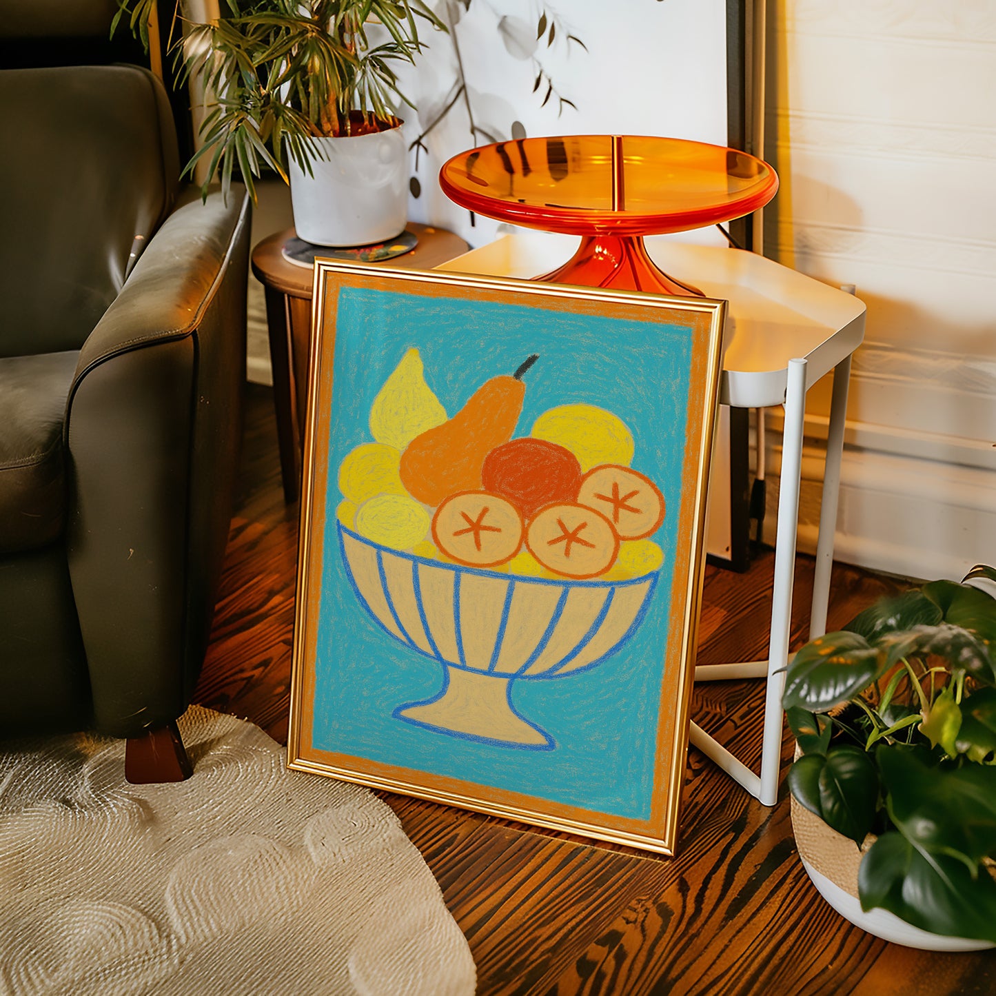 Sunny Fruit Bowl on Blue